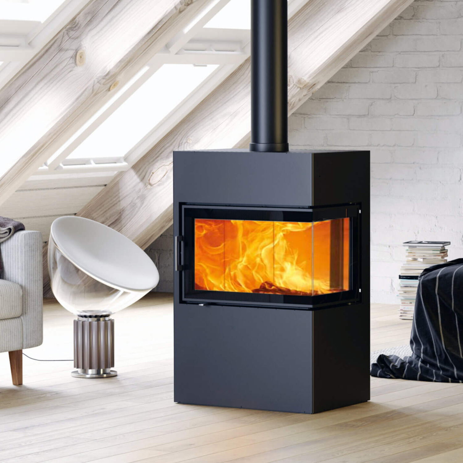 Austroflamm Dexter 2.0 Poêle à bois en acier gris fonte, charnière de porte à droite Austroflamm Dexter 2.0 Poêle à bois en acier gris fonte, charnière de porte à droite