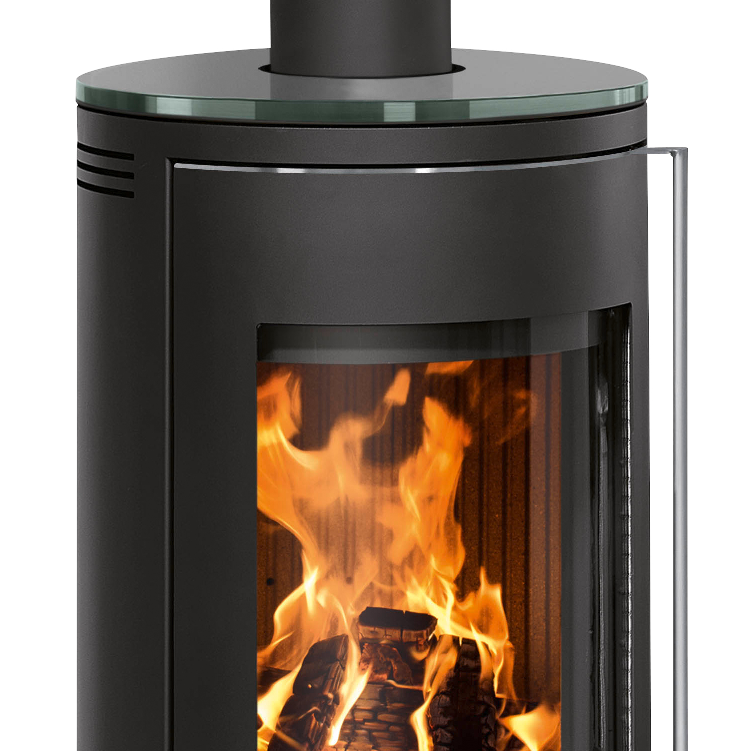 Justus Faro Top 2.0 Poêle à bois en acier noir avec plaque de recouvrement en verre