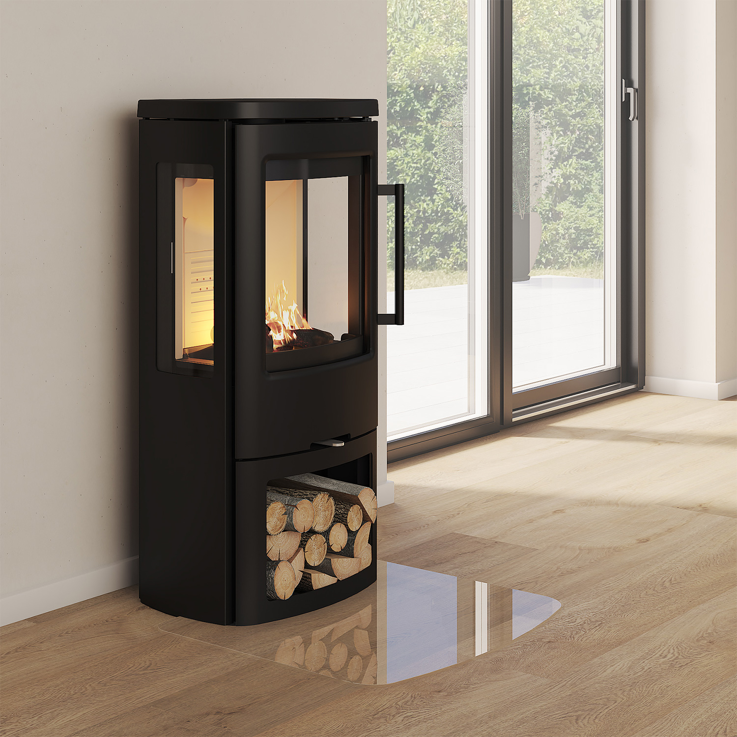 Poêle à bois TermaTech TT44G en acier avec vitres latérales