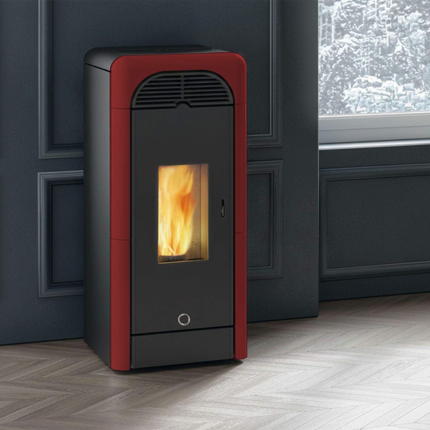 EK63 Berry 90+ Evo Poêle à granulés céramique bordeaux