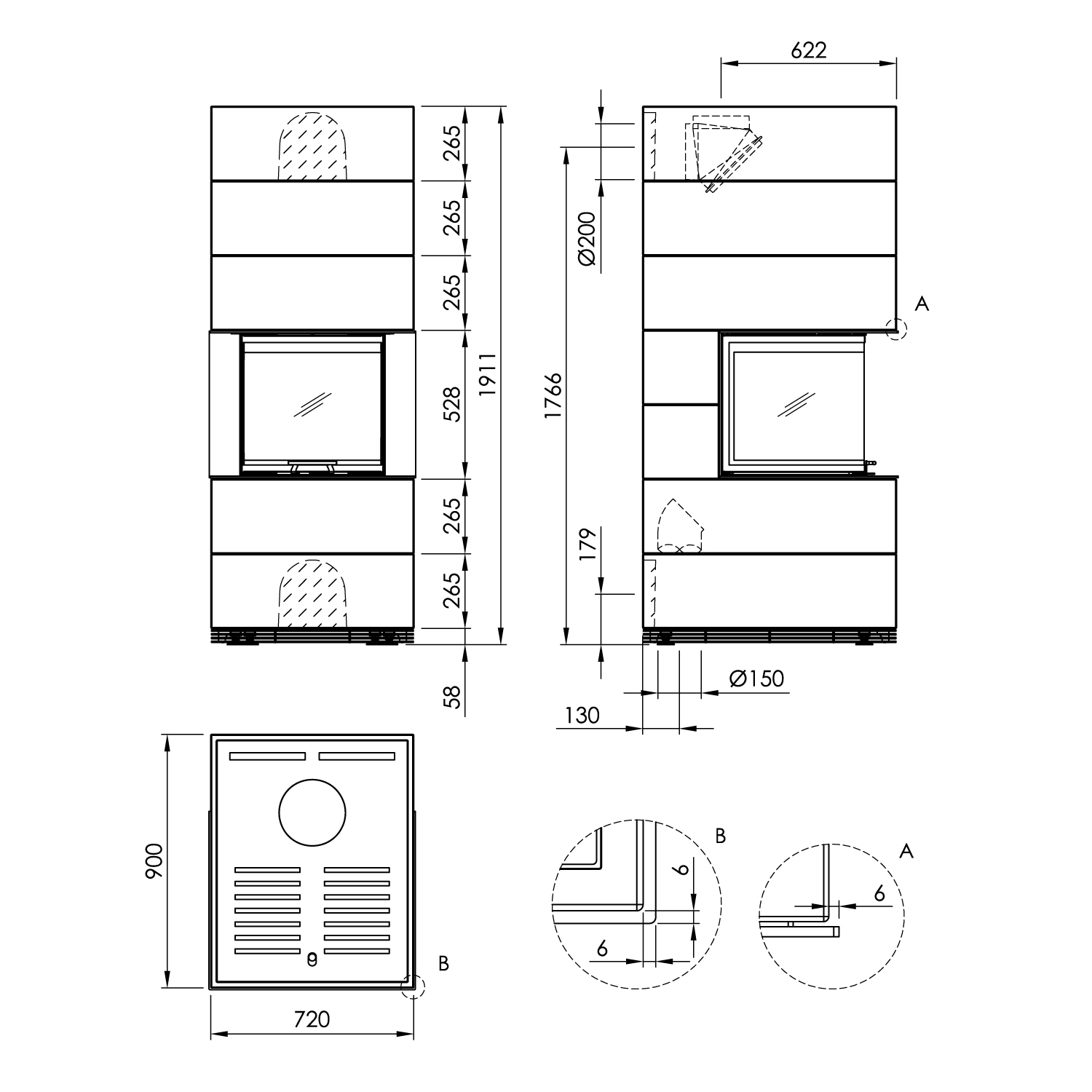 Spartherm SIM 2/3 Arte U-50h-4S Kit de construction de cheminée à bois Nature