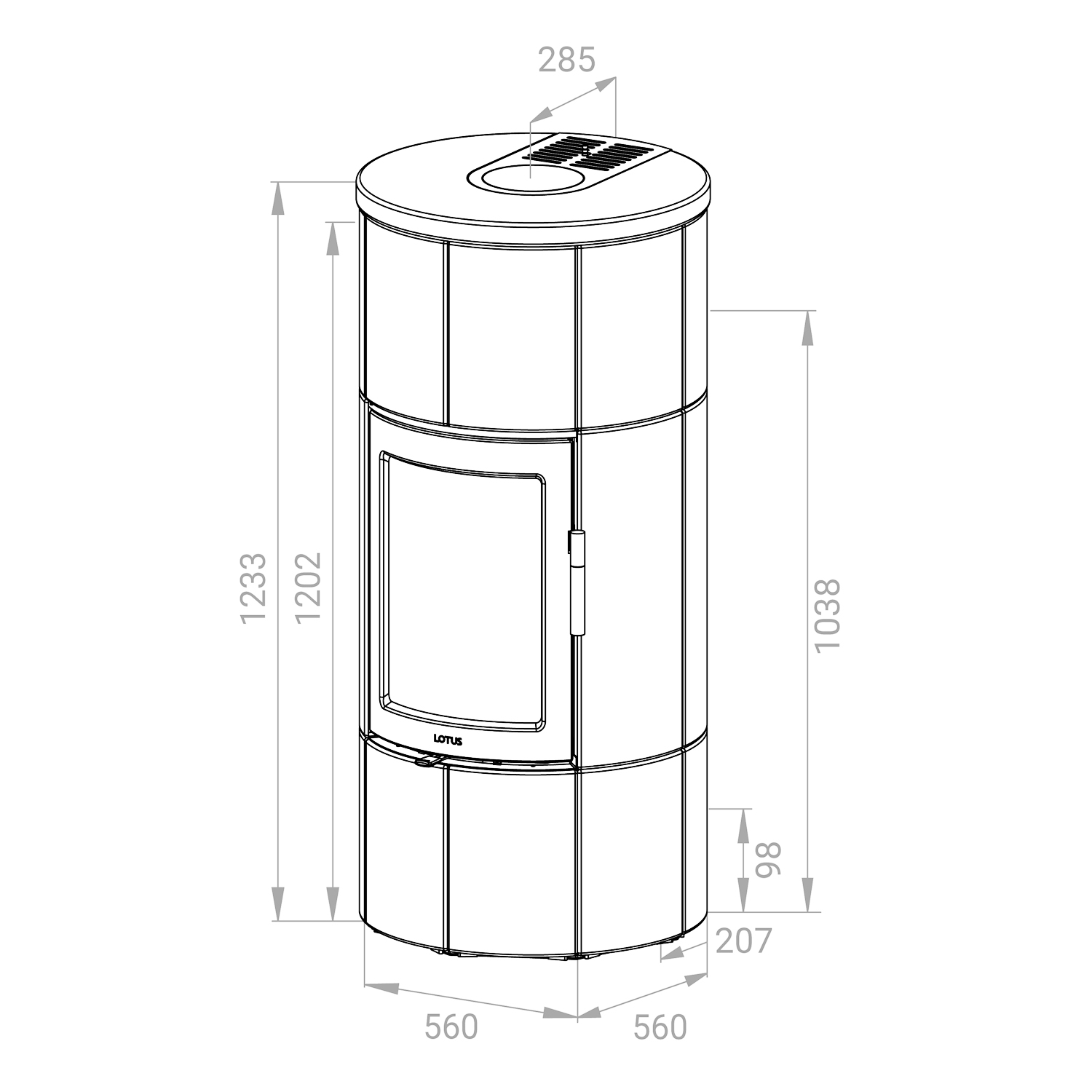 Lotus Maestro 1 poêle à bois Indian Night, porte noire, sortie de fumée arrière