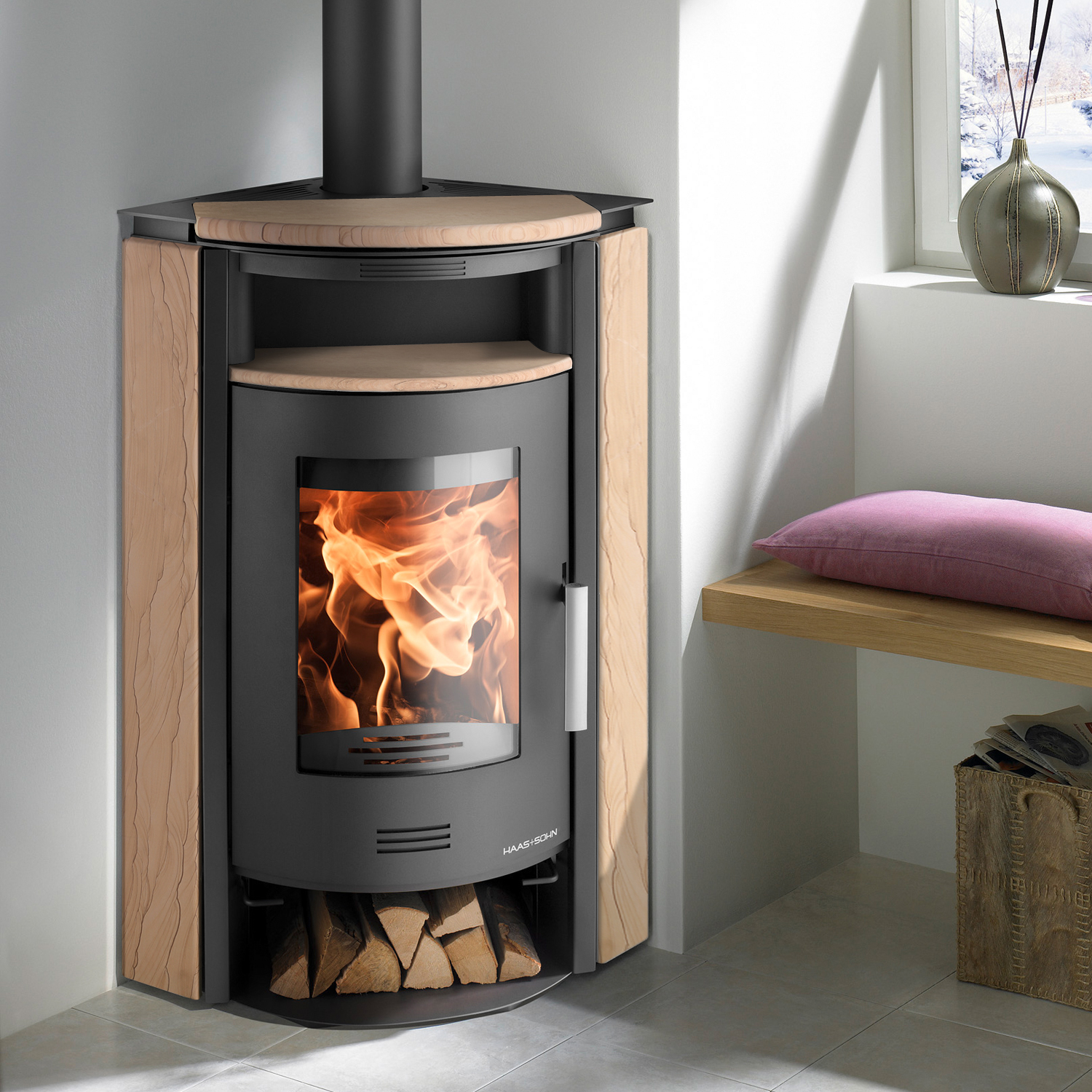 Haas+Sohn Kuopio II Poêle à bois anthracite perle / quartz gris