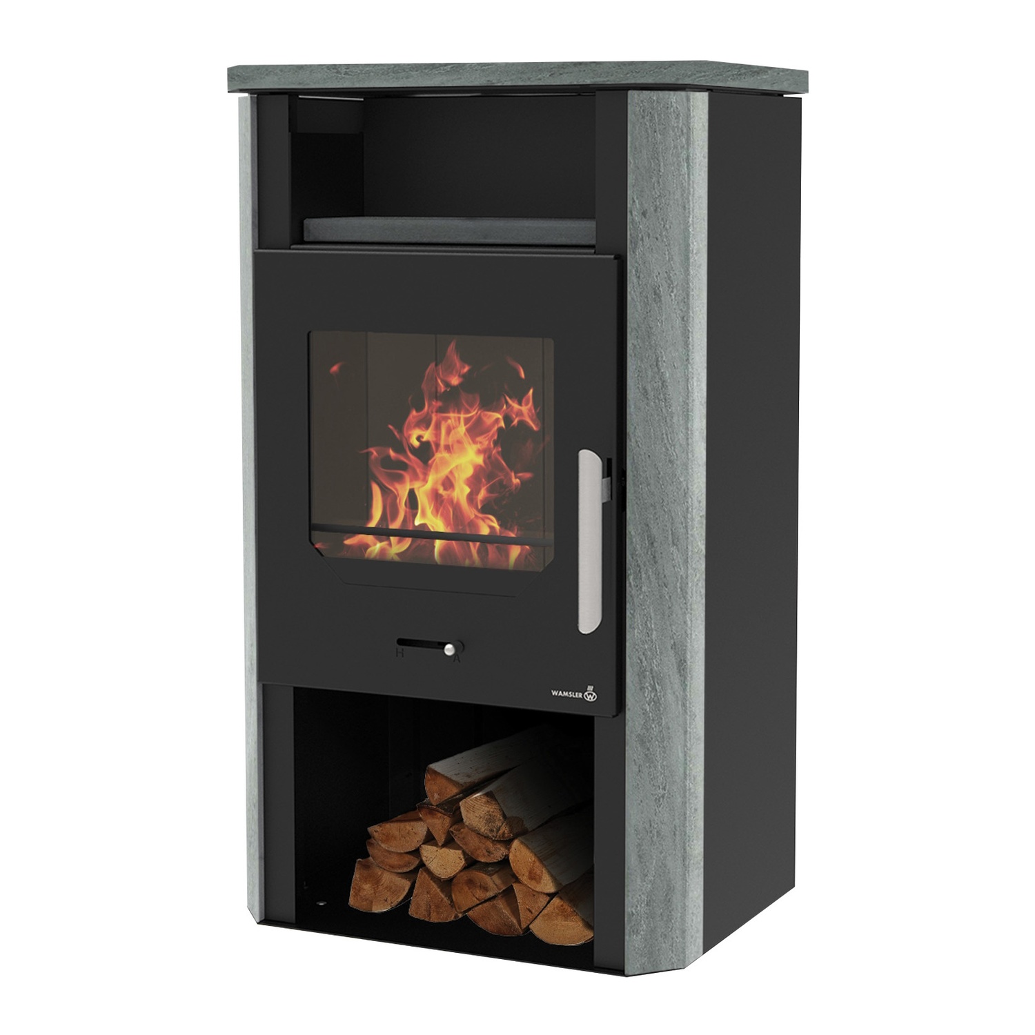Wamsler poêle à bois « Cube » noir pierre naturelle