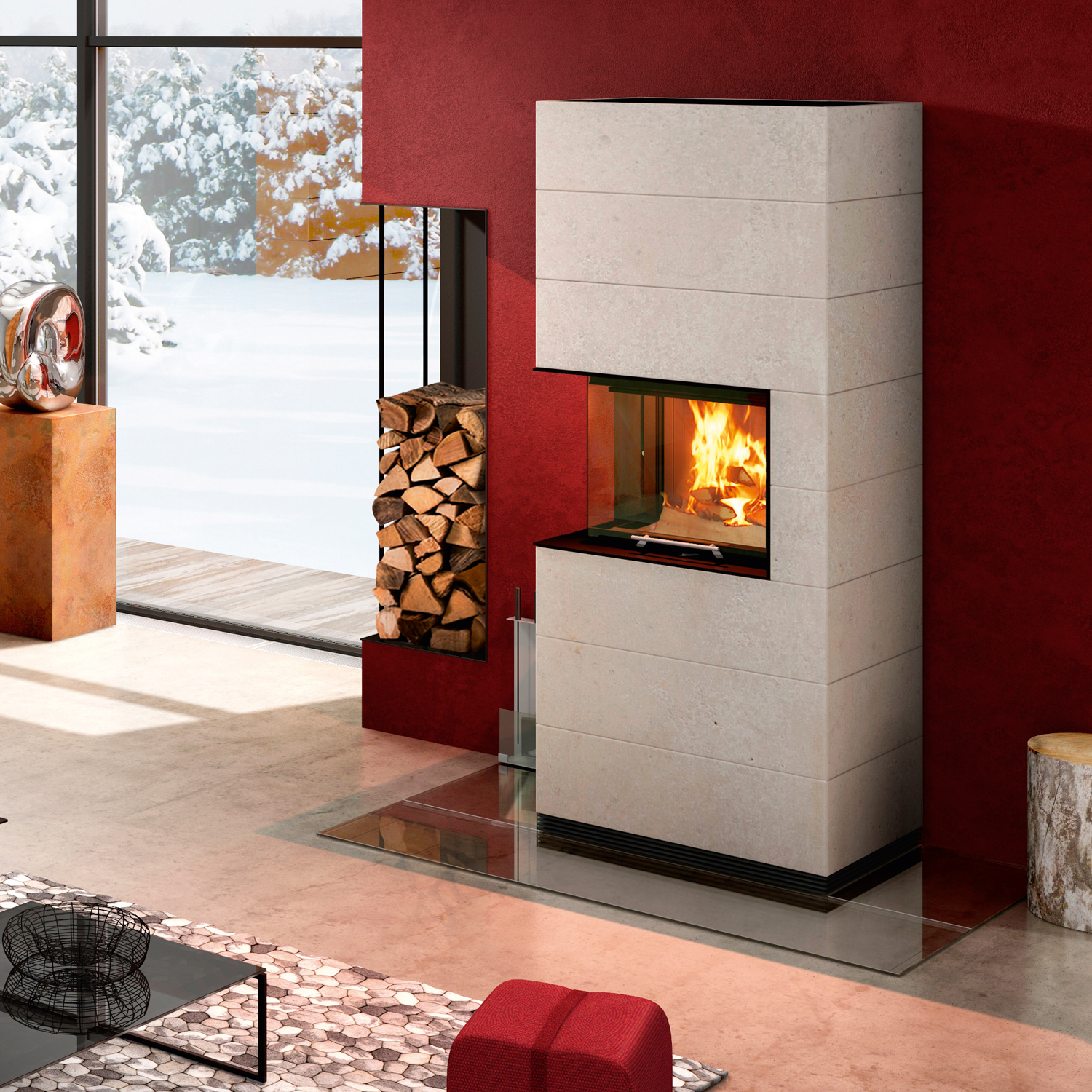 Spartherm Kit de construction de cheminée à bois SIM 3/3 Varia 2L-55h Béton fin