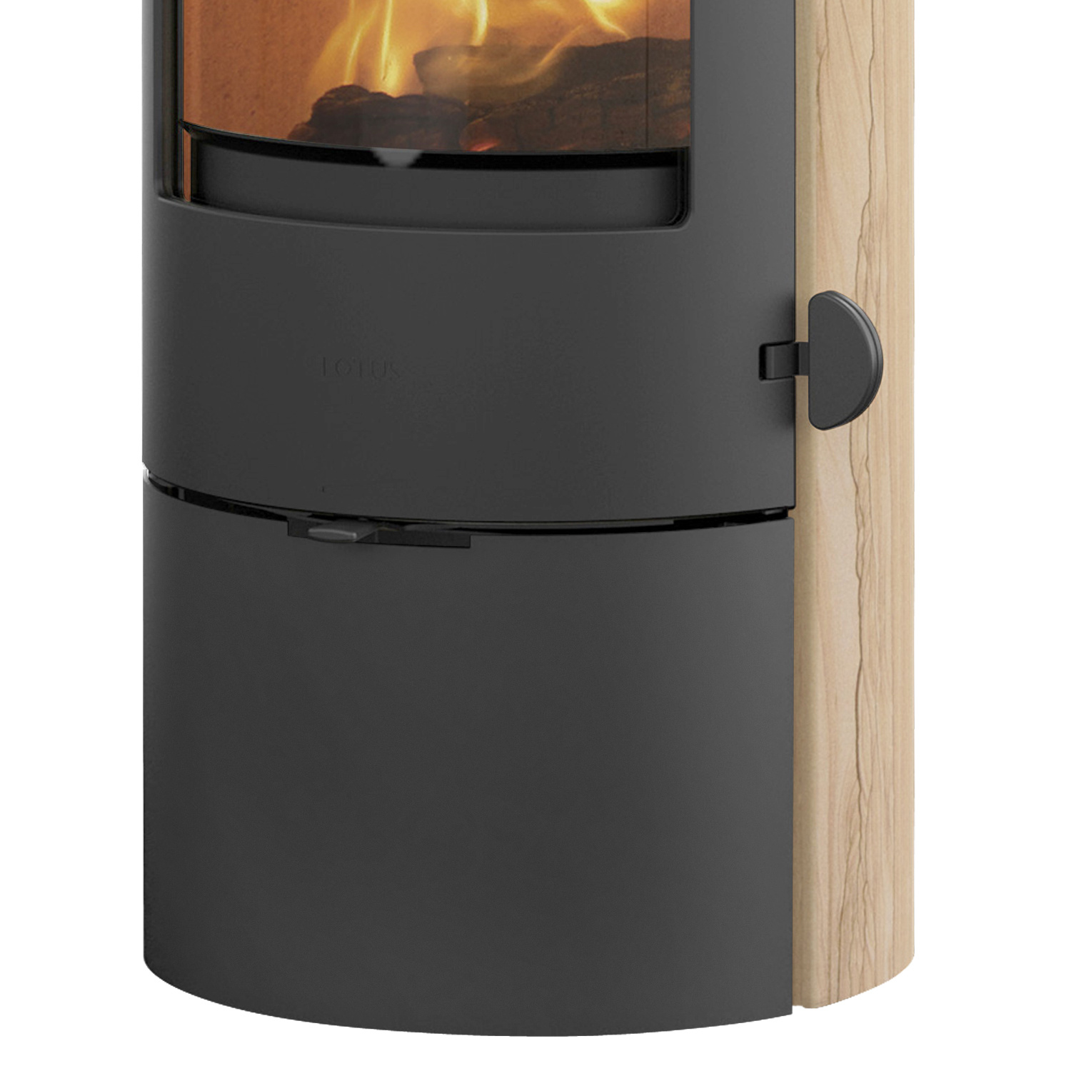Lotus Prestige Basic Sand Poêle à bois, porte grise, sortie de fumée par le haut