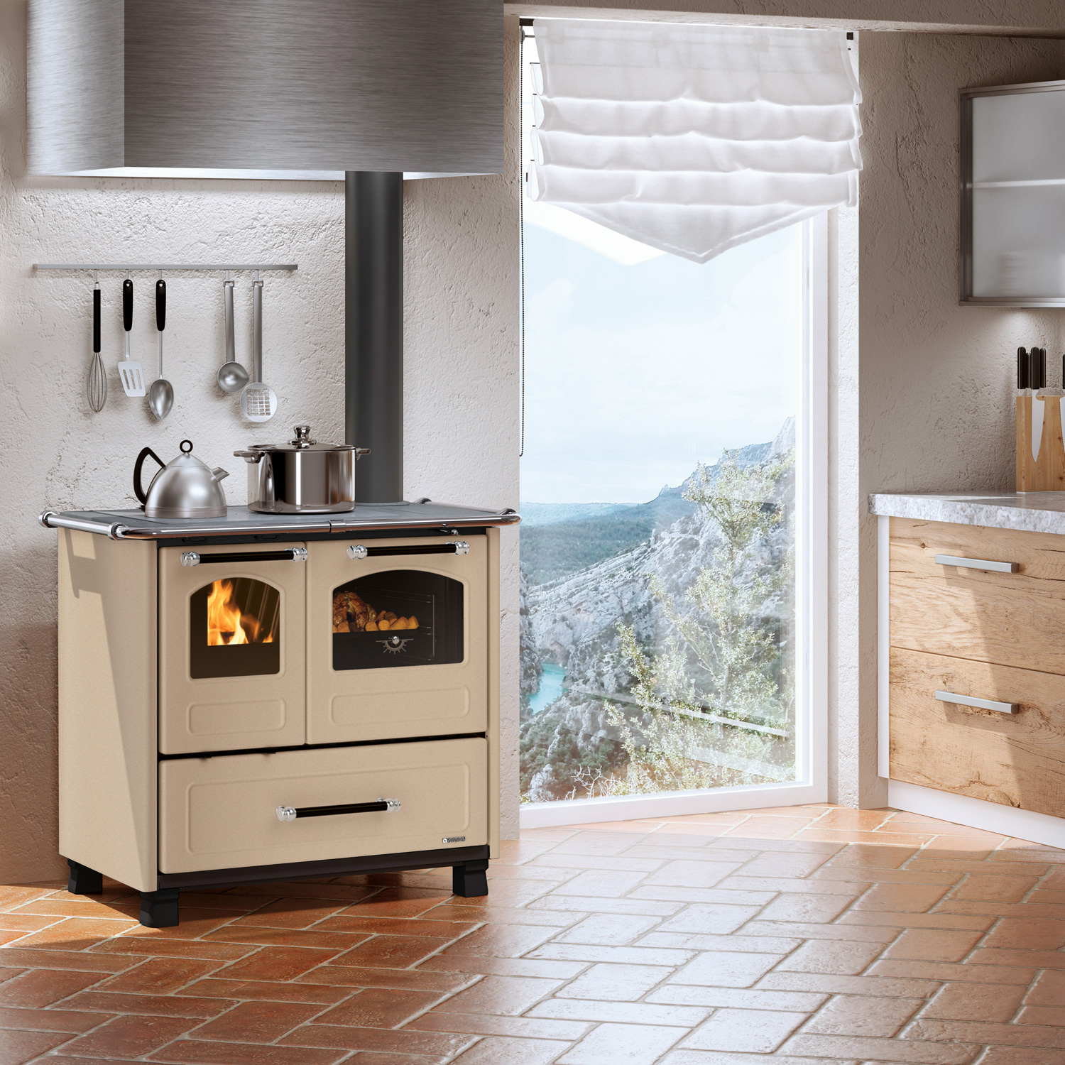 La Nordica Family 16 4,5 cuisinière à bois acier caramello