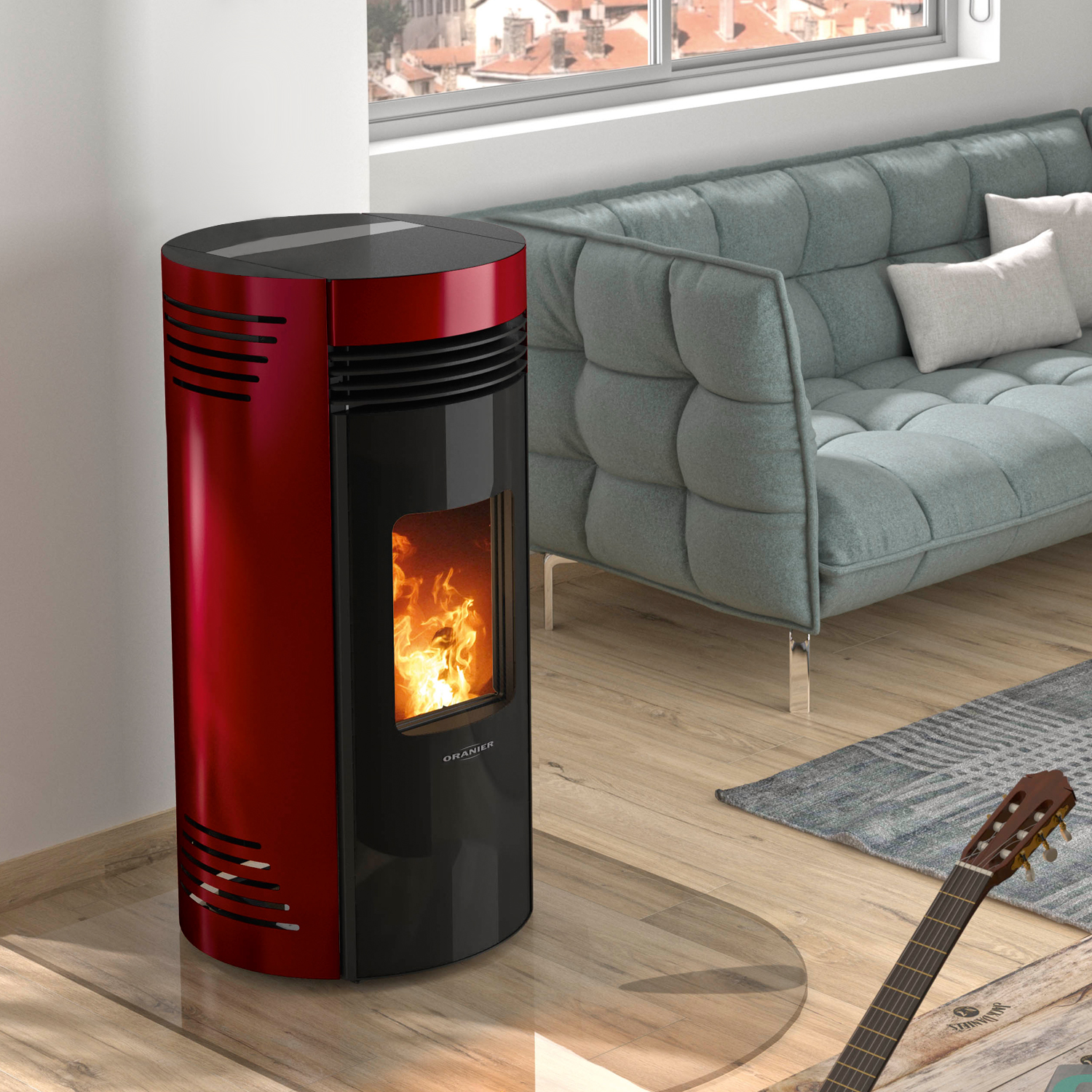 Oranier Sando 50 Poêle à granulés Rouge Bordeaux