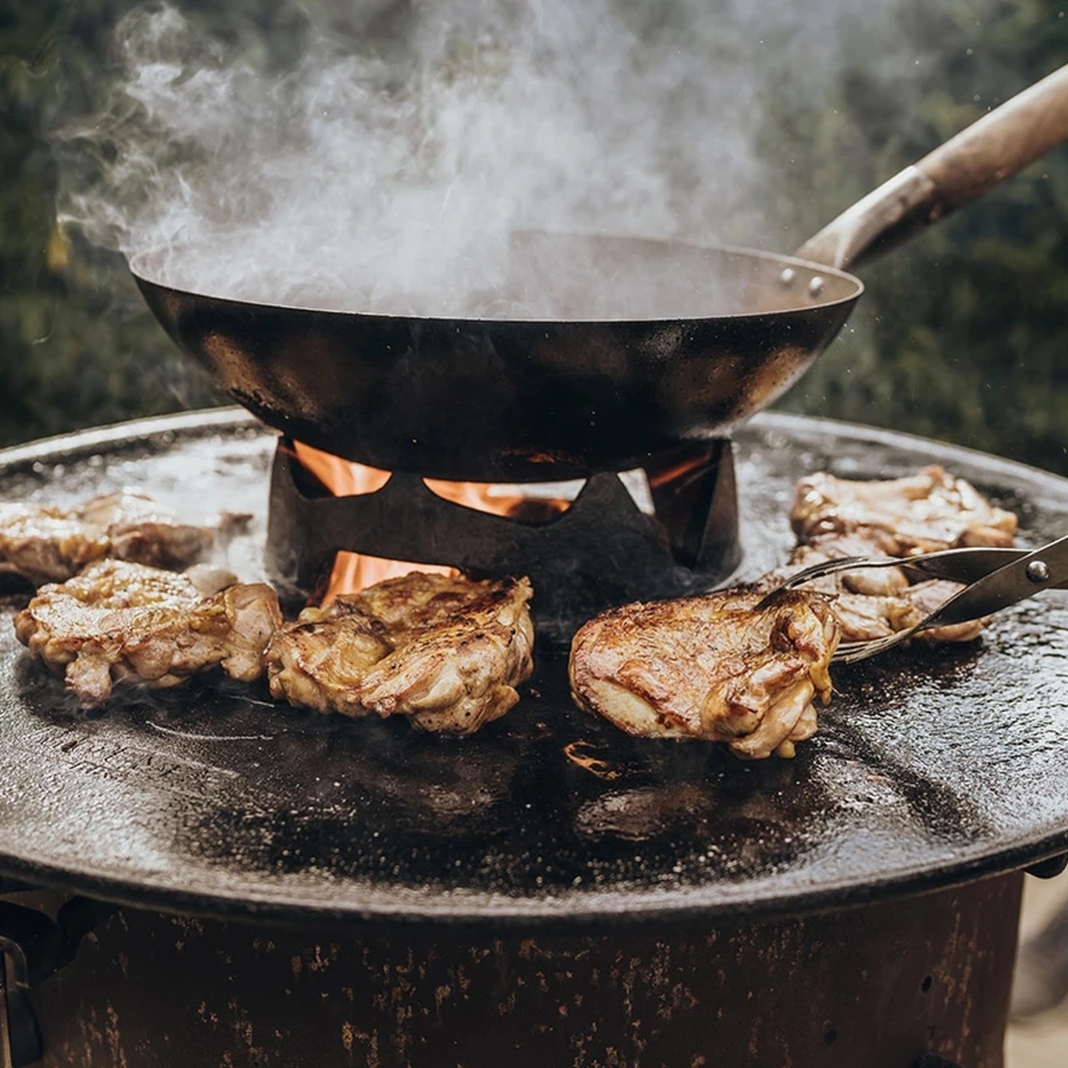 Moesta wok en acier avec poignée en bois