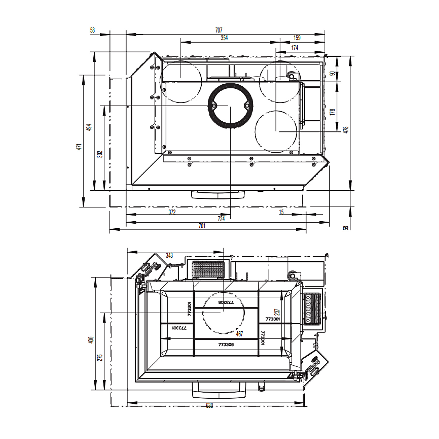 Austroflamm 63x40x42 S 2.0 Insert de cheminée angle gauche