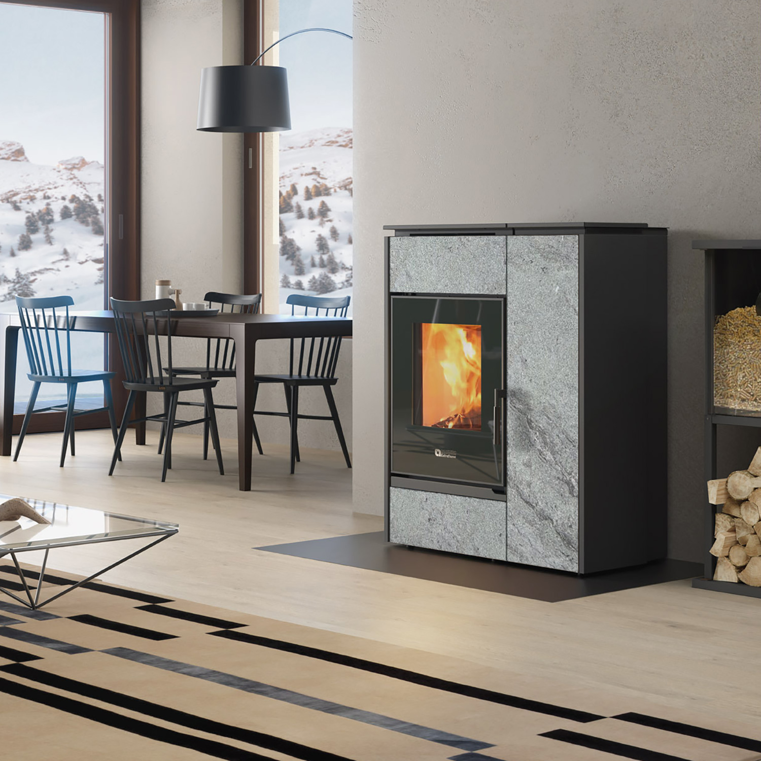 Extraflame Evolution Line Margaret poêle hybride pierre naturelle