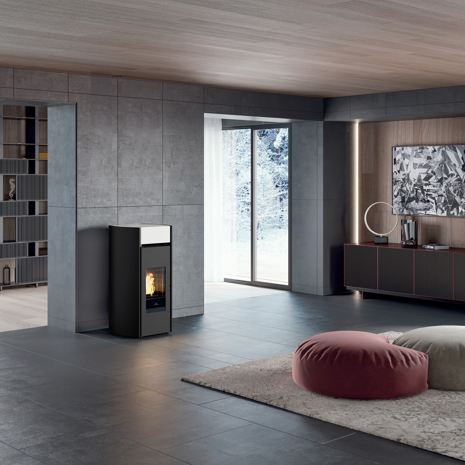 Edilkamin Myrna Q Plus poêle à granulés en céramique blanche Edilkamin Myrna Q Plus poêle à granulés en céramique blanche