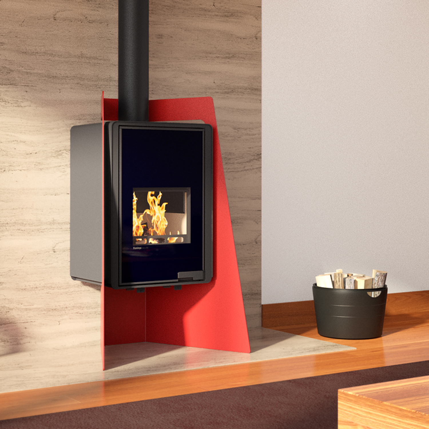 Poêle à bois HS Flamingo Deluxe Island Rouge