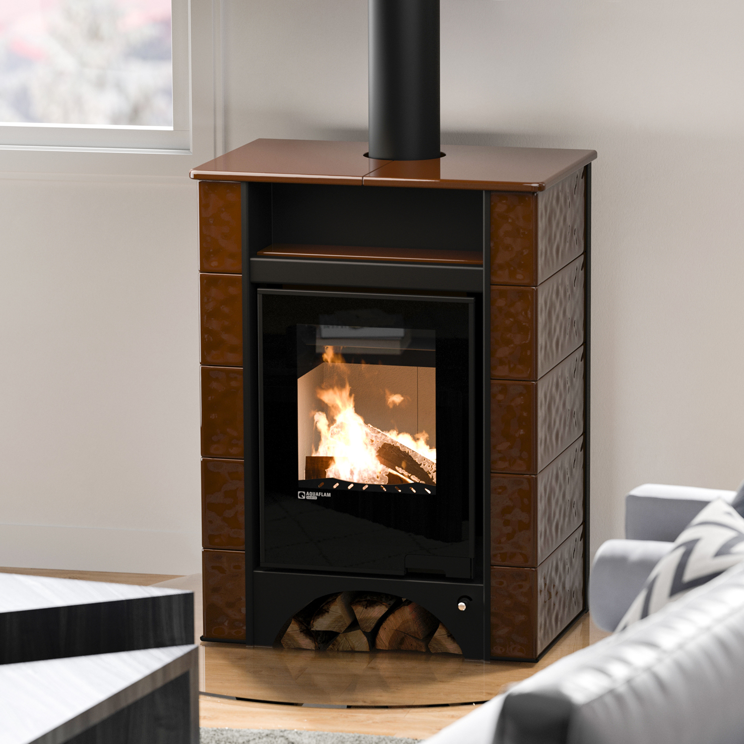 Aquaflam Vario Peru Manuel Poêle à bois avec échangeur d'eau Marron 11/5 kW