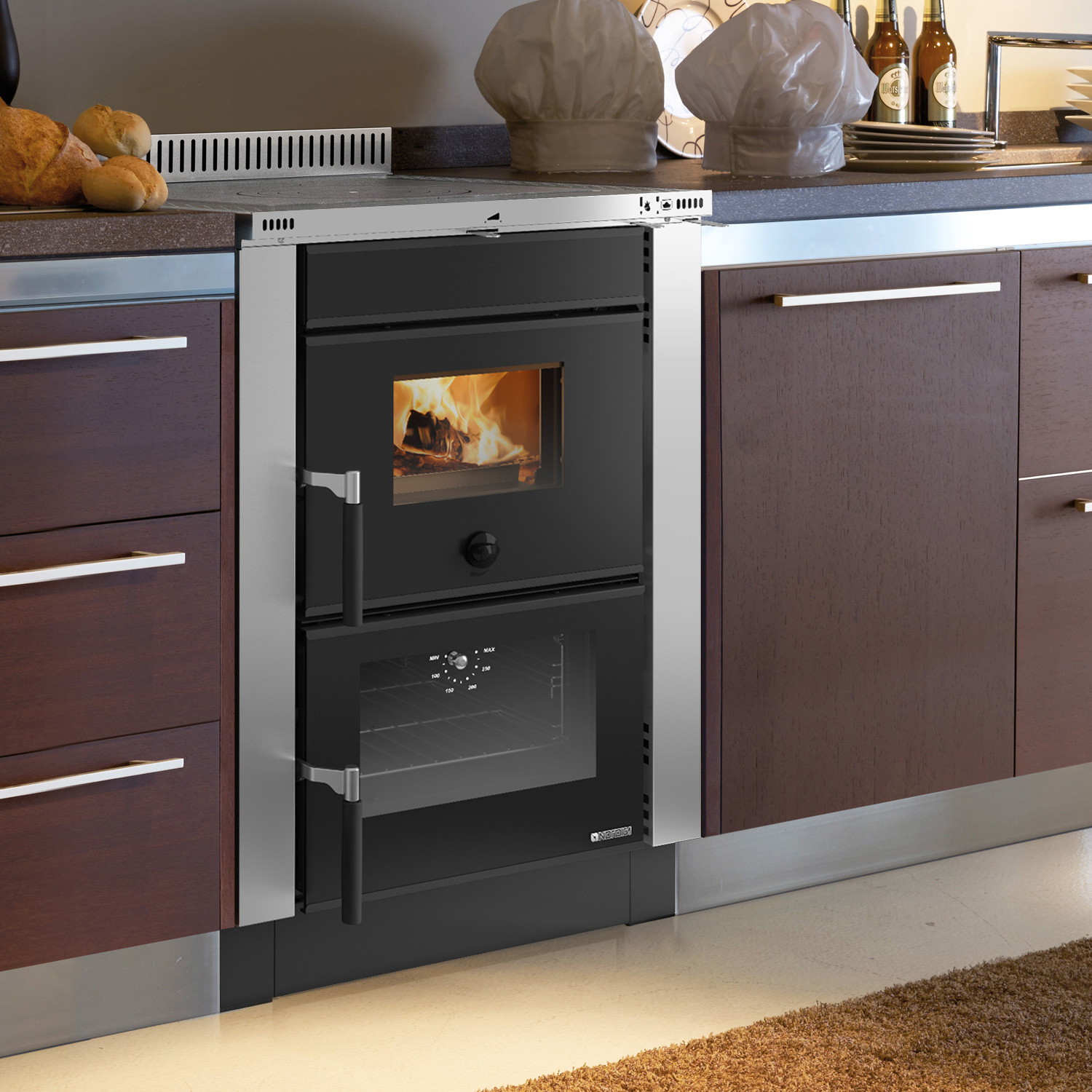 La cuisinière à bois La Nordica Vicenza Evo en acier inoxydable