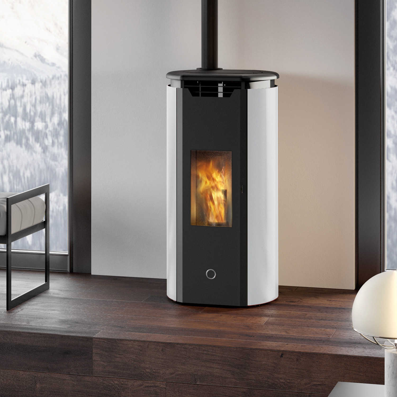 EK63 Tweed90+ EVO poêle à granulés RR haut acier blanc perlé