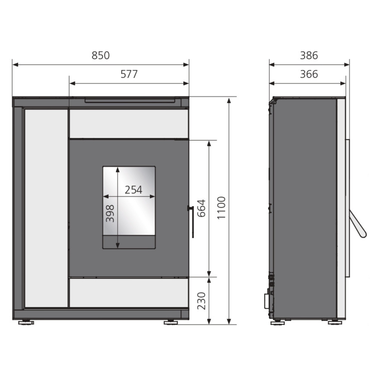 Oranier Boreas II poêle à granulés acier noir / pierre frittée blanc soie, tuyau de fumée arrière