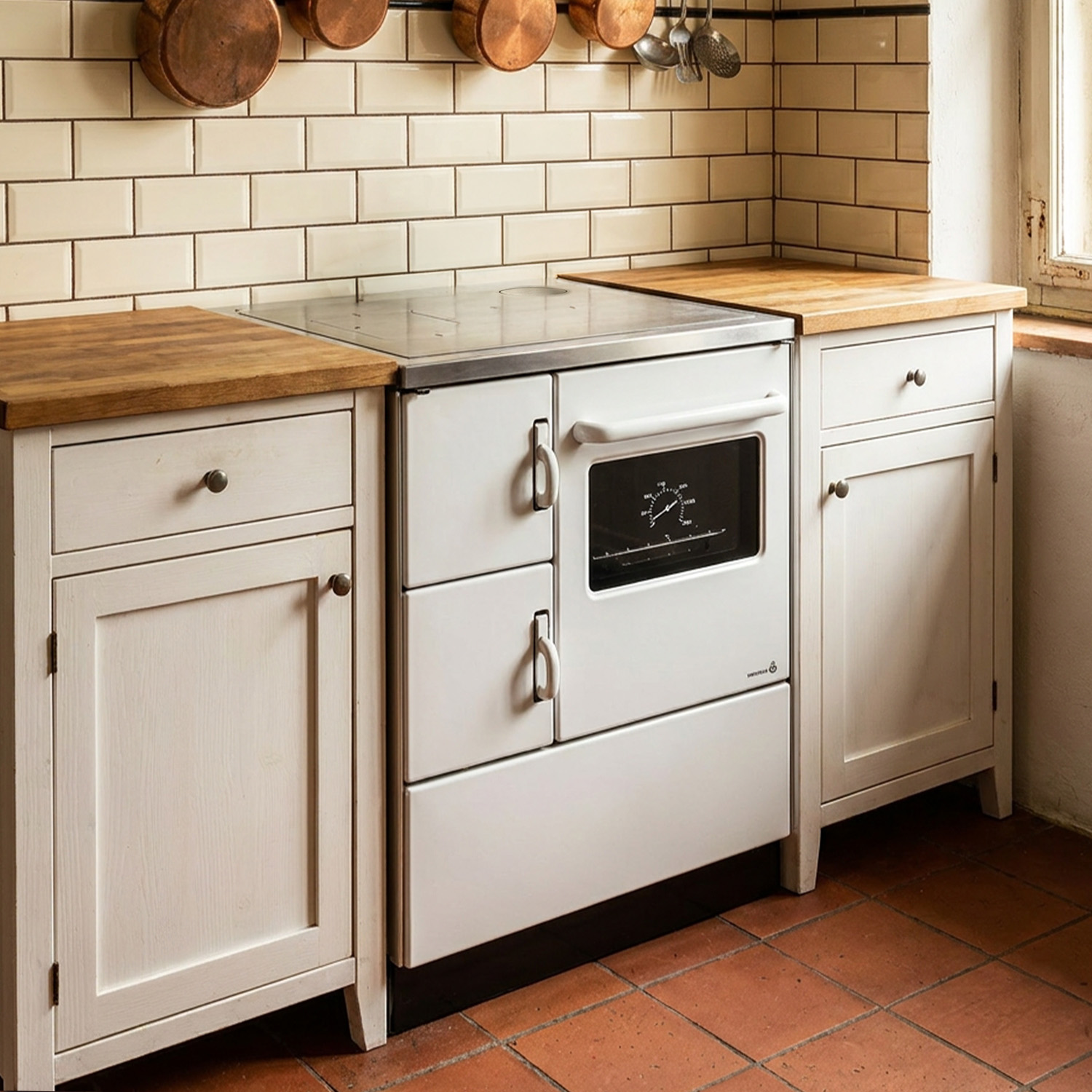 Wamsler K 118 Cuisinière à bois à droite blanc avec plaque en acier