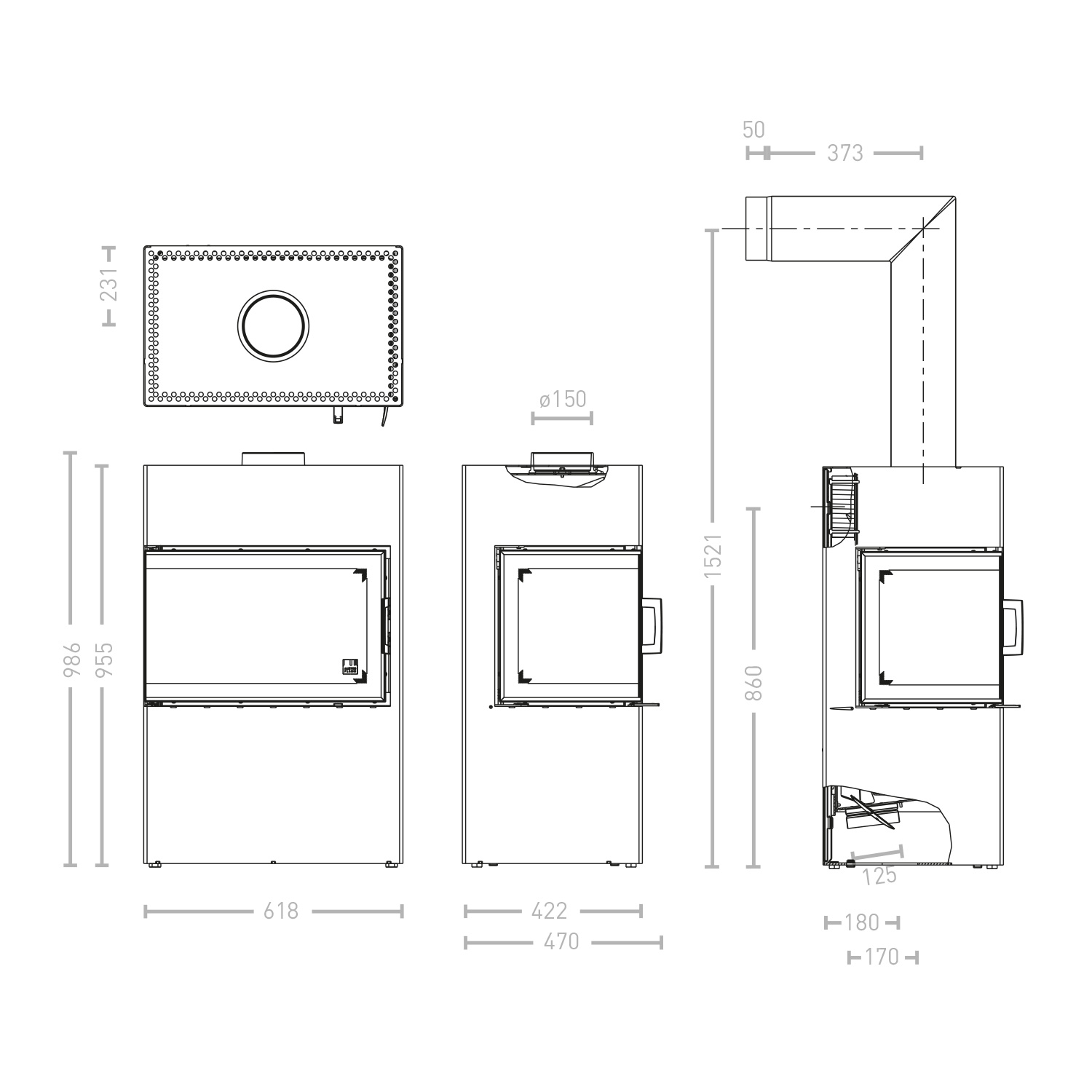 Austroflamm Dexter 2.0 Poêle à bois en acier gris fonte, charnière de porte à gauche