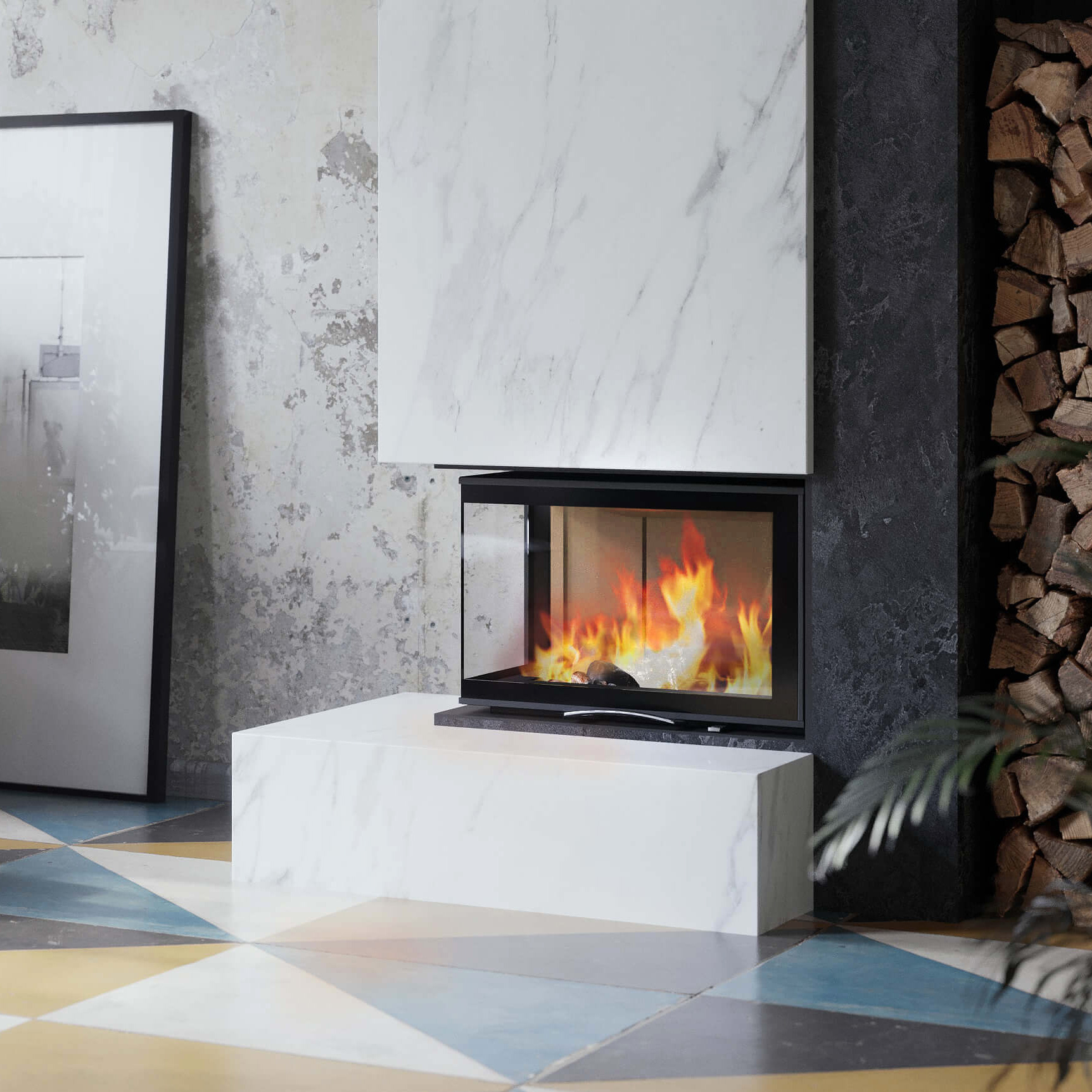 Austroflamm 63x40x42 S 2.0 Insert de cheminée angle gauche