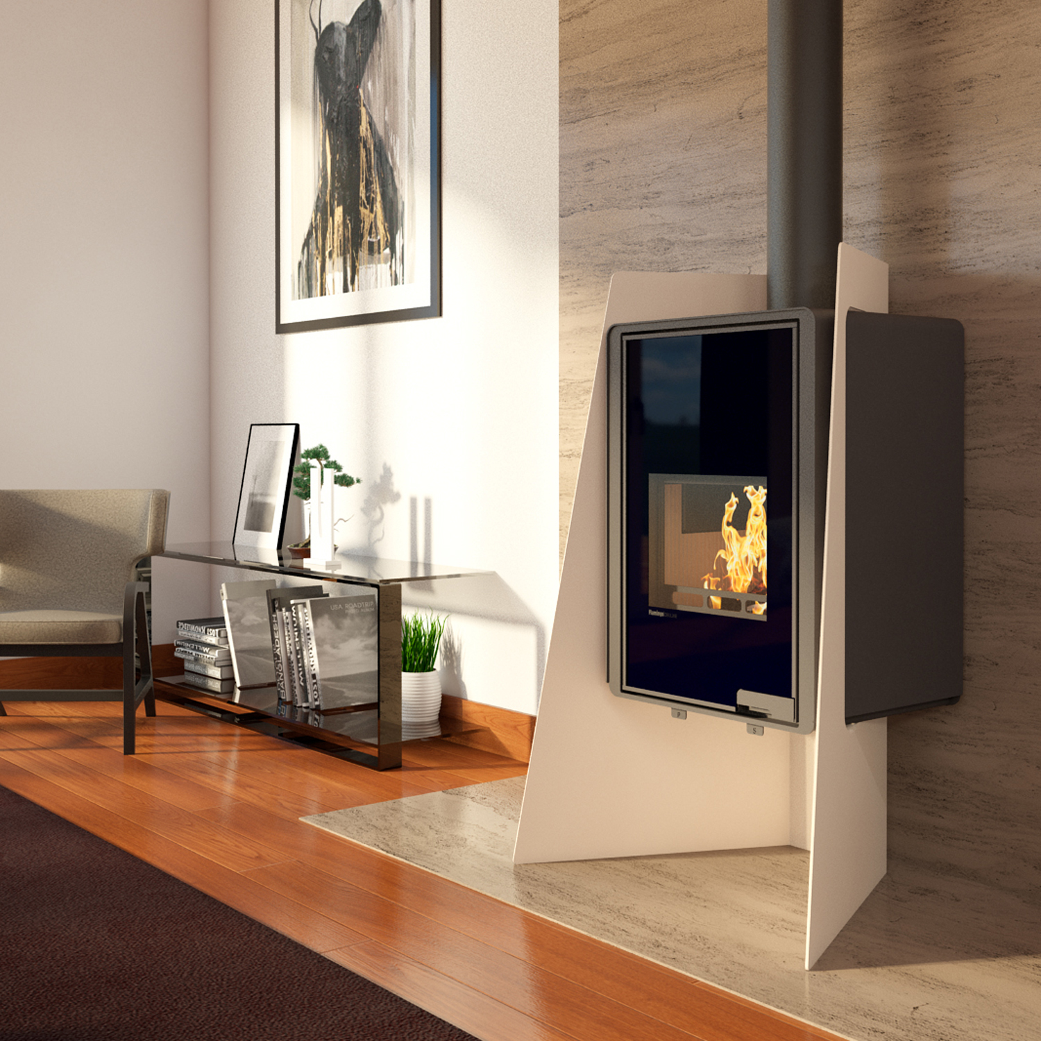 Poêle à bois HS Flamingo Deluxe Island Crème