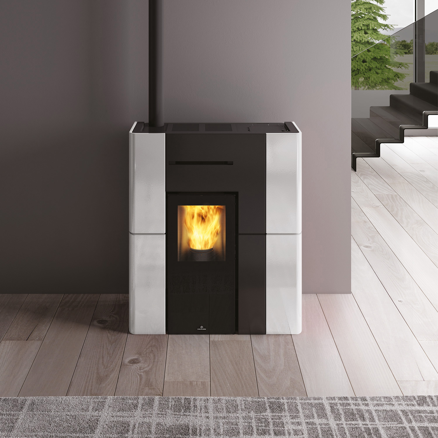 Edilkamin Blade H 15 Evo poêle à granulés bouilleur céramique blanc mat