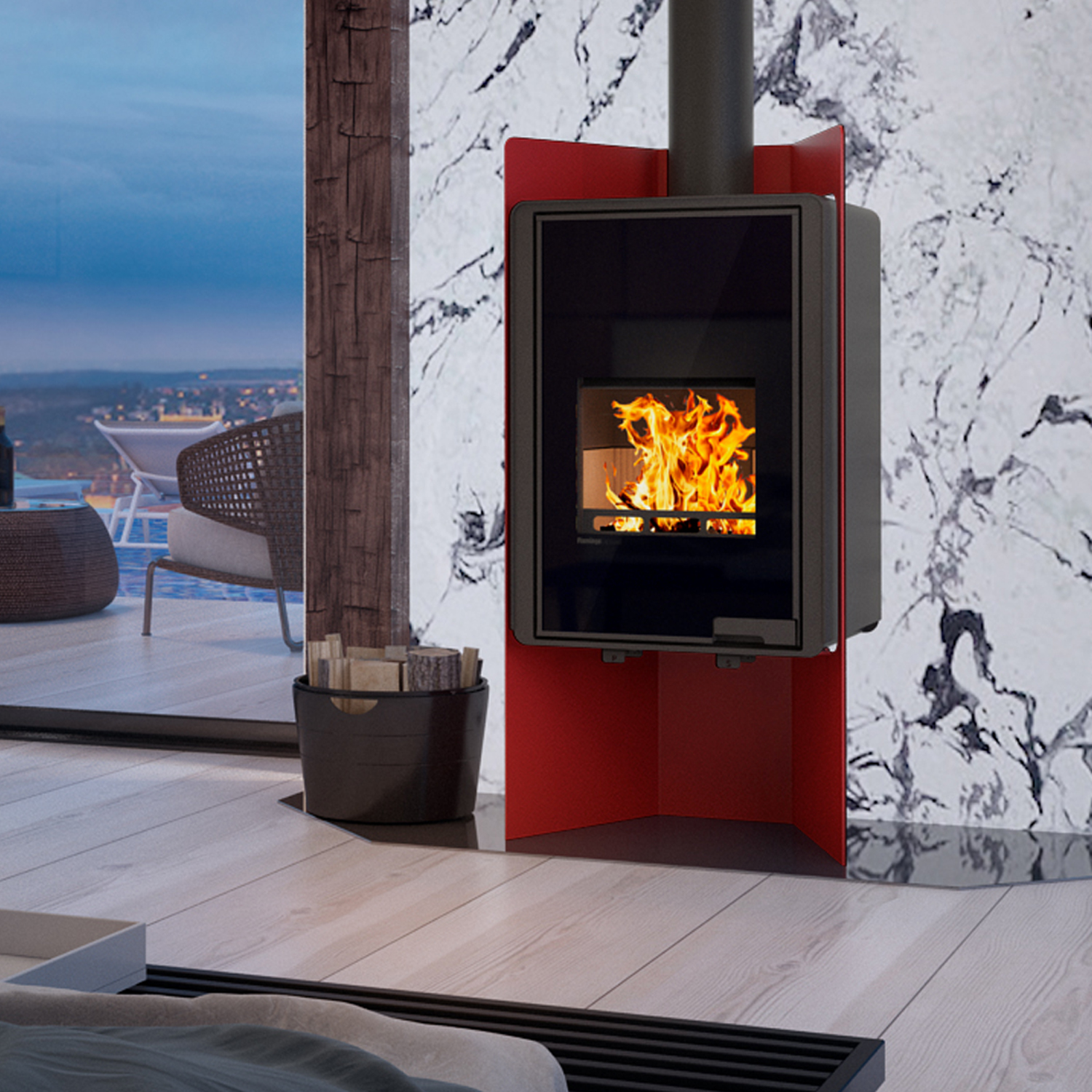 HS Flamingo Deluxe Pulau Poêle à bois Rouge