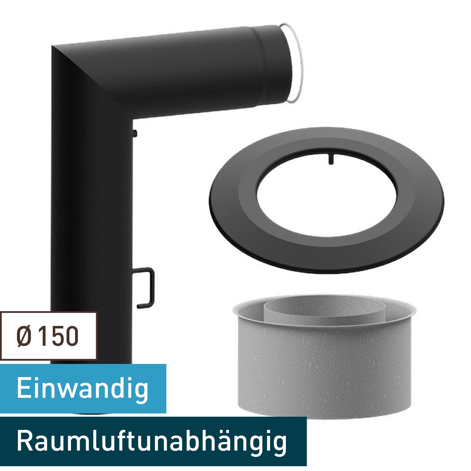 Raik set WBG LS diamètre 150/90° 2,00mm 2-pièces 700/500 avec porte intégrée avec modérateur de tirage noir