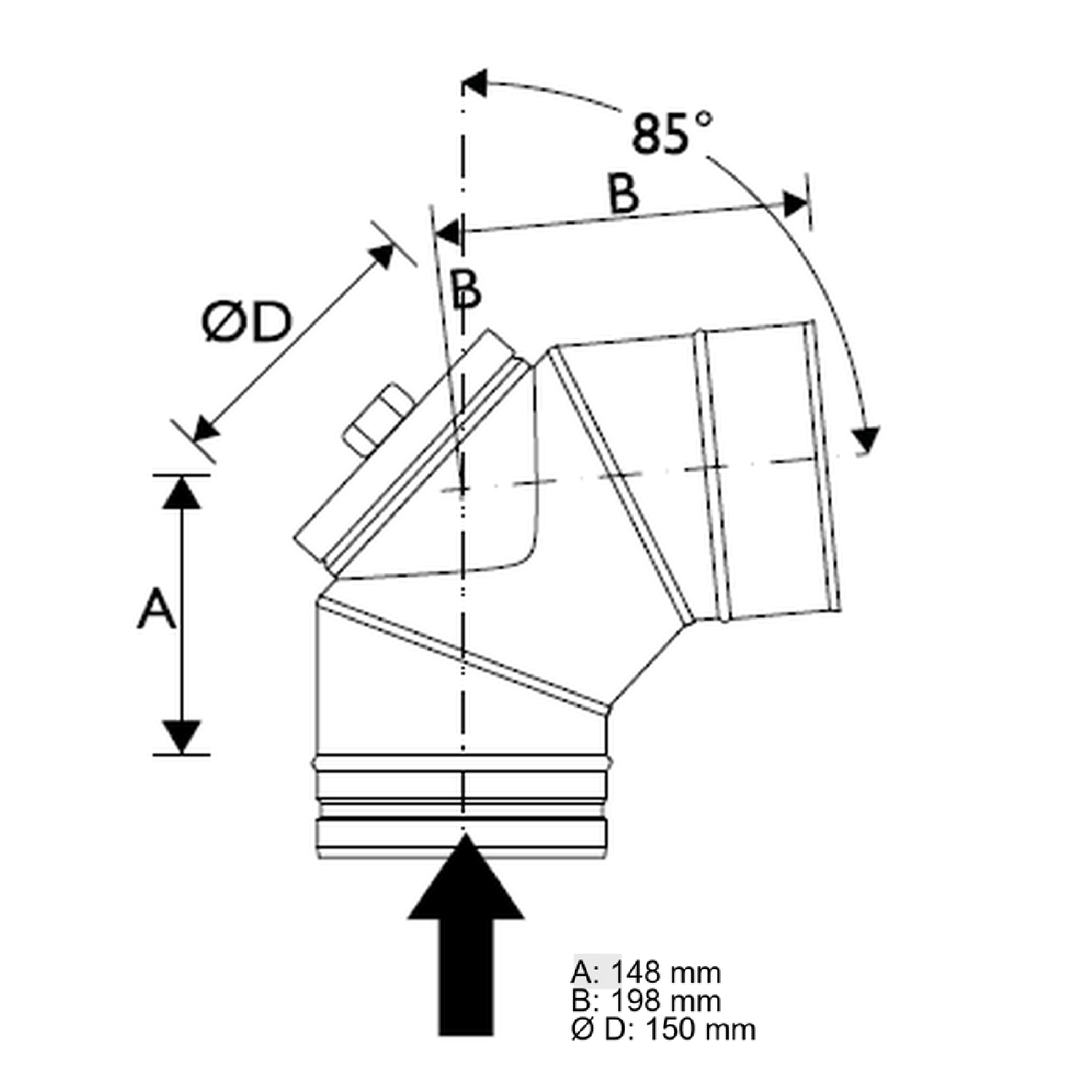 Schiedel PRIMA PLUS coude 85° Ø180 mm avec fermeture de révision pour combustibles solides simple paroi mat