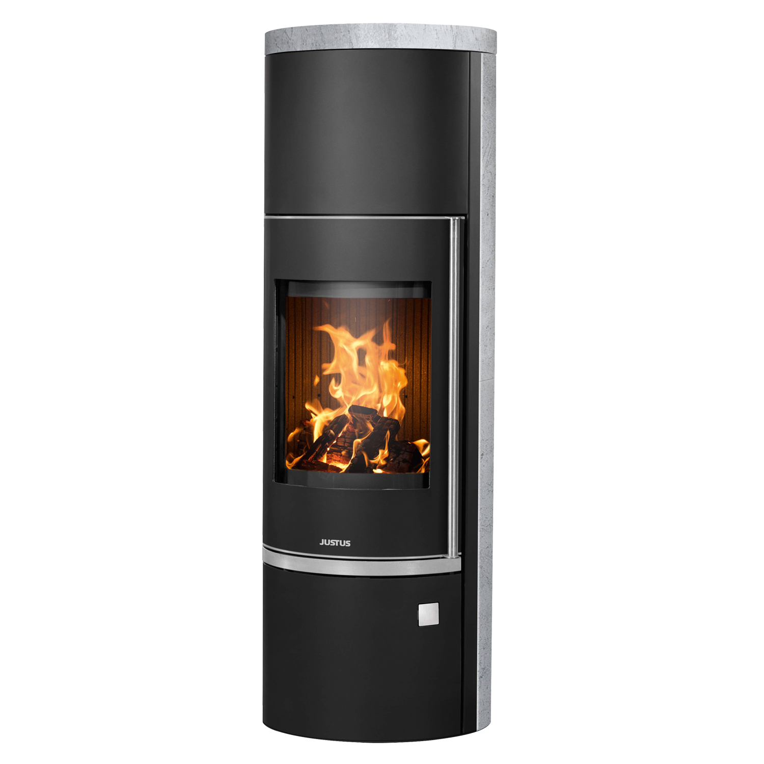 Justus Faro Aqua 2.0 Poêle à bois avec échangeur d'eau en acier noir avec revêtement en stéatite.