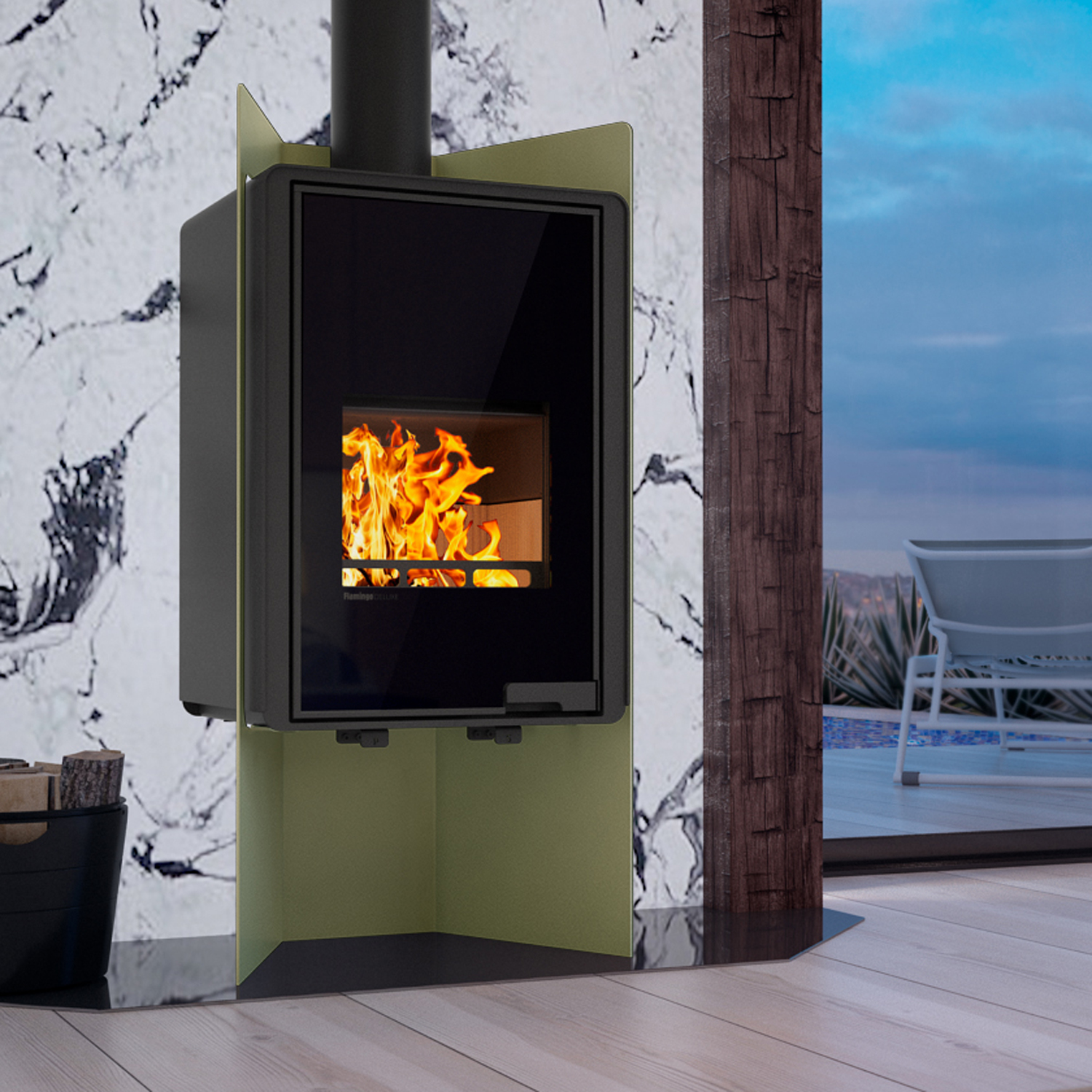 HS Flamingo Deluxe Pulau Poêle à bois Olive