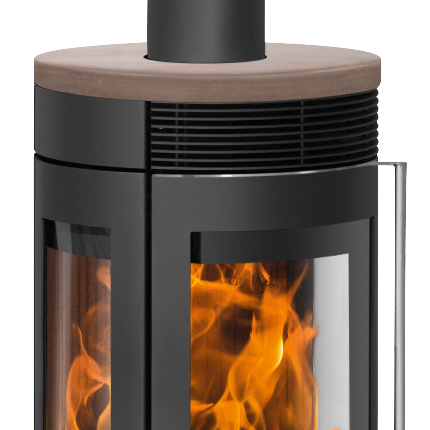 Oranier Rota TRE 2.0 Poêle à bois en acier noir avec plaque de recouvrement en céramique Grappa