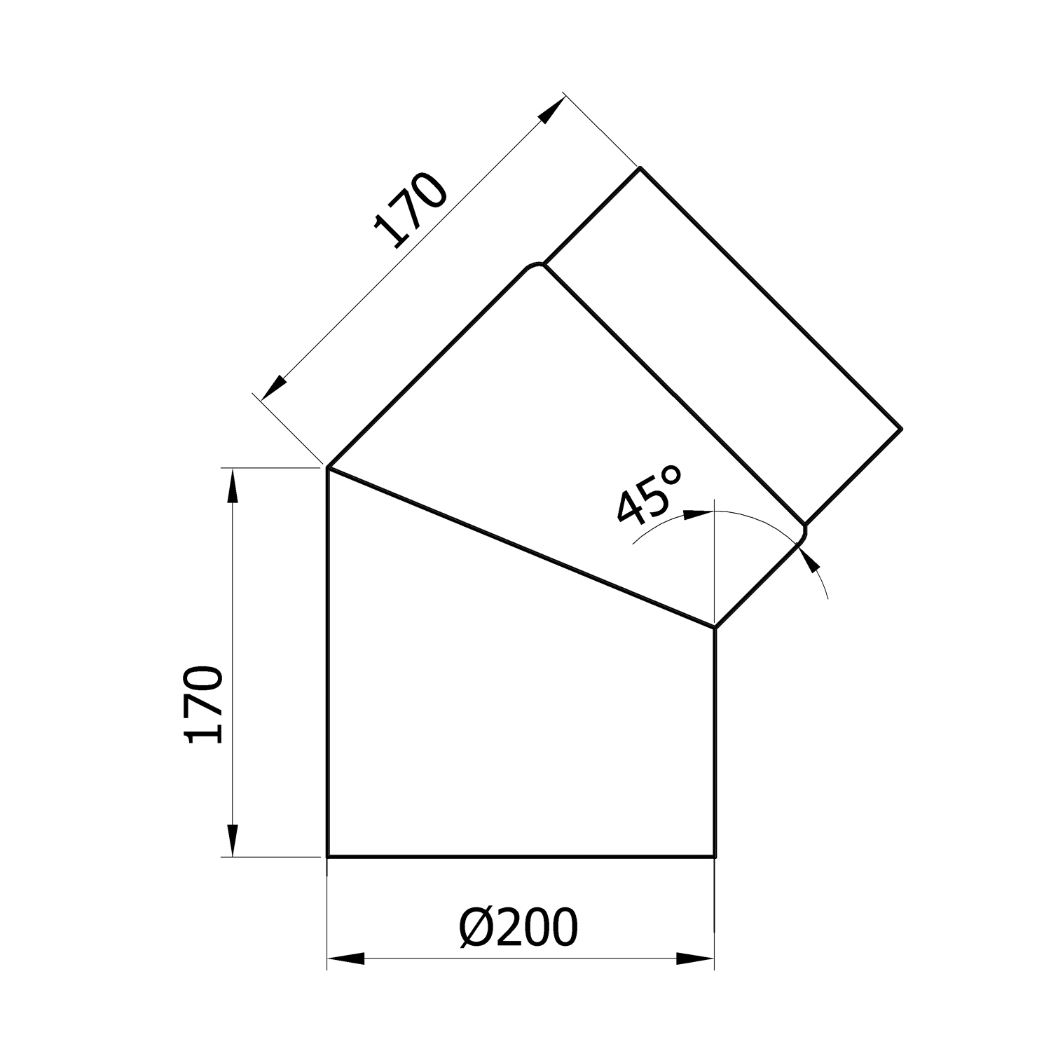 Raik Basic coude de tuyau de fumée 200mm noir 45° sans porte pour tuyau de fumée / conduit de fumée