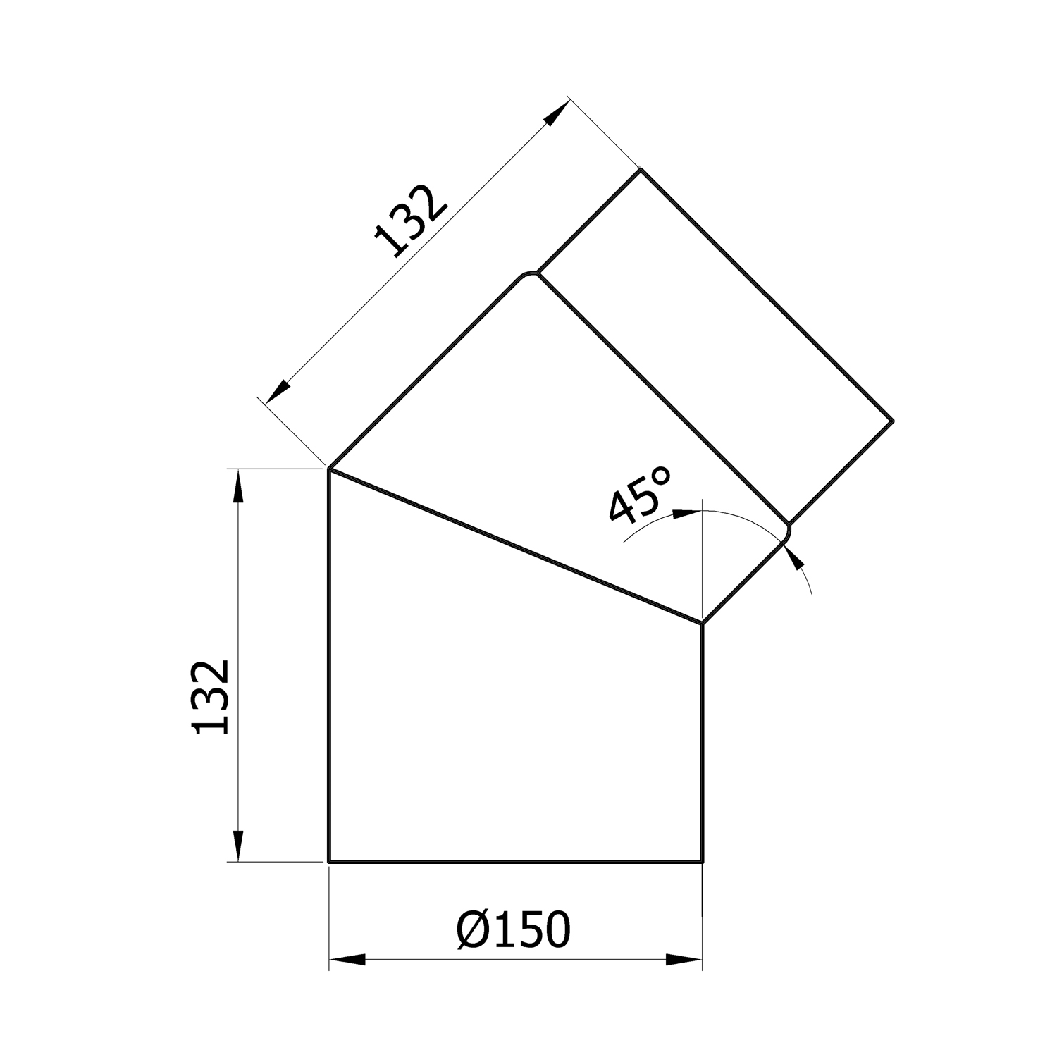Raik Basic coude de tuyau de fumée 150mm noir 45° sans porte pour tuyau de fumée / conduit de fumée