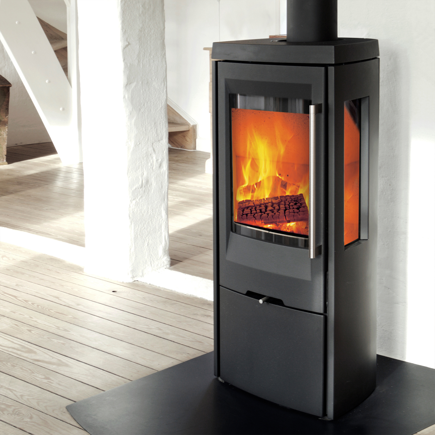 Poêle à bois TermaTech TT30G Acier Noir Tuyau de fumée dessus / arrière