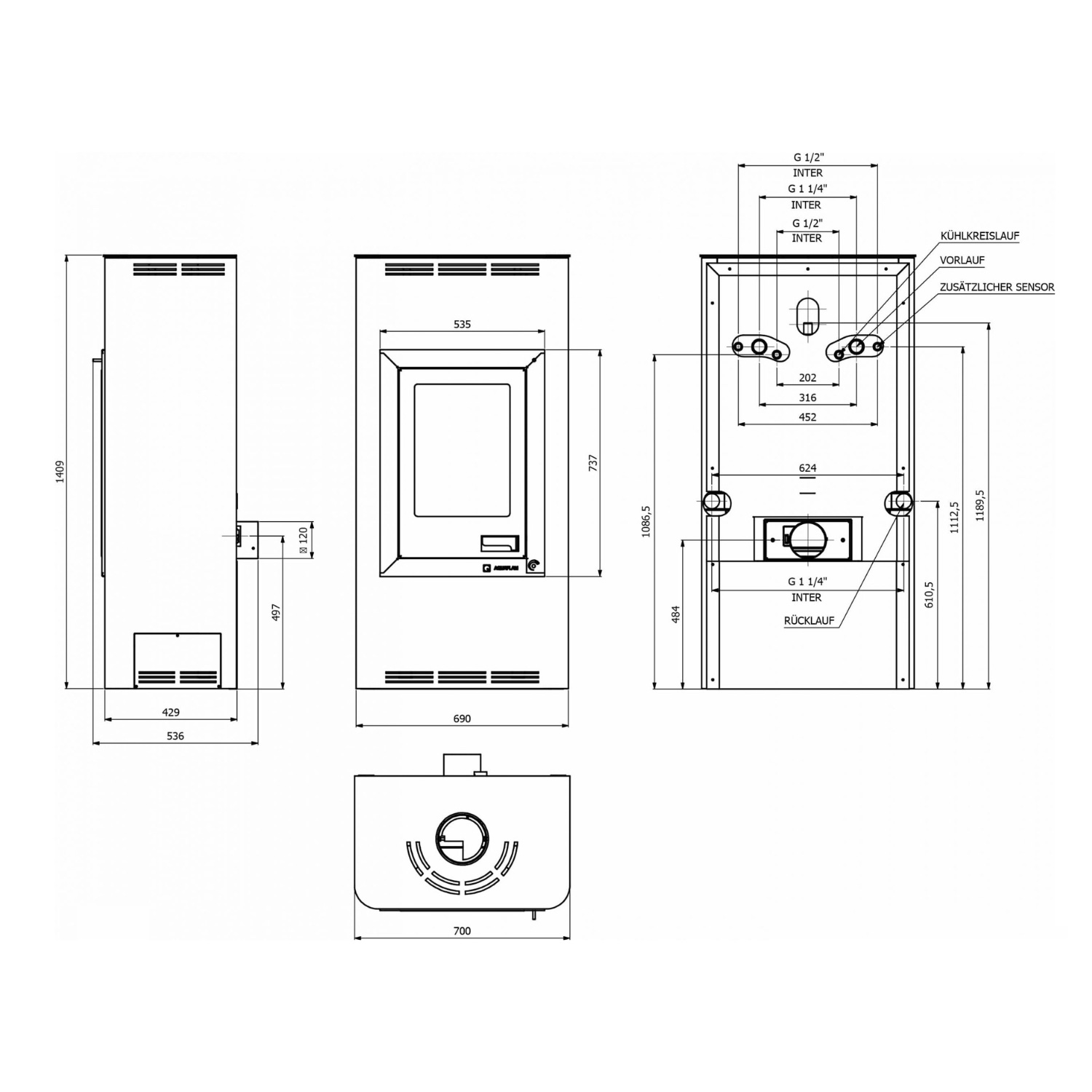 Aquaflam 12 Basic Poêle à bois hydraulique Gris