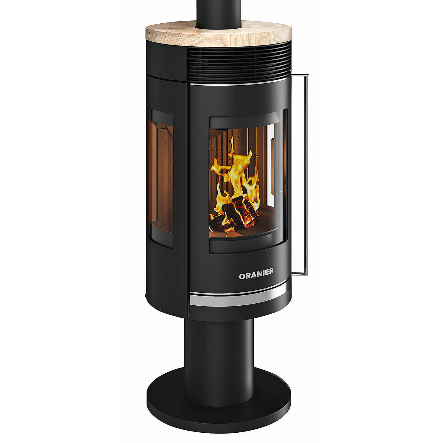 Poêle à bois Oranier Rota Twist en acier noir / Plaque supérieure en grès