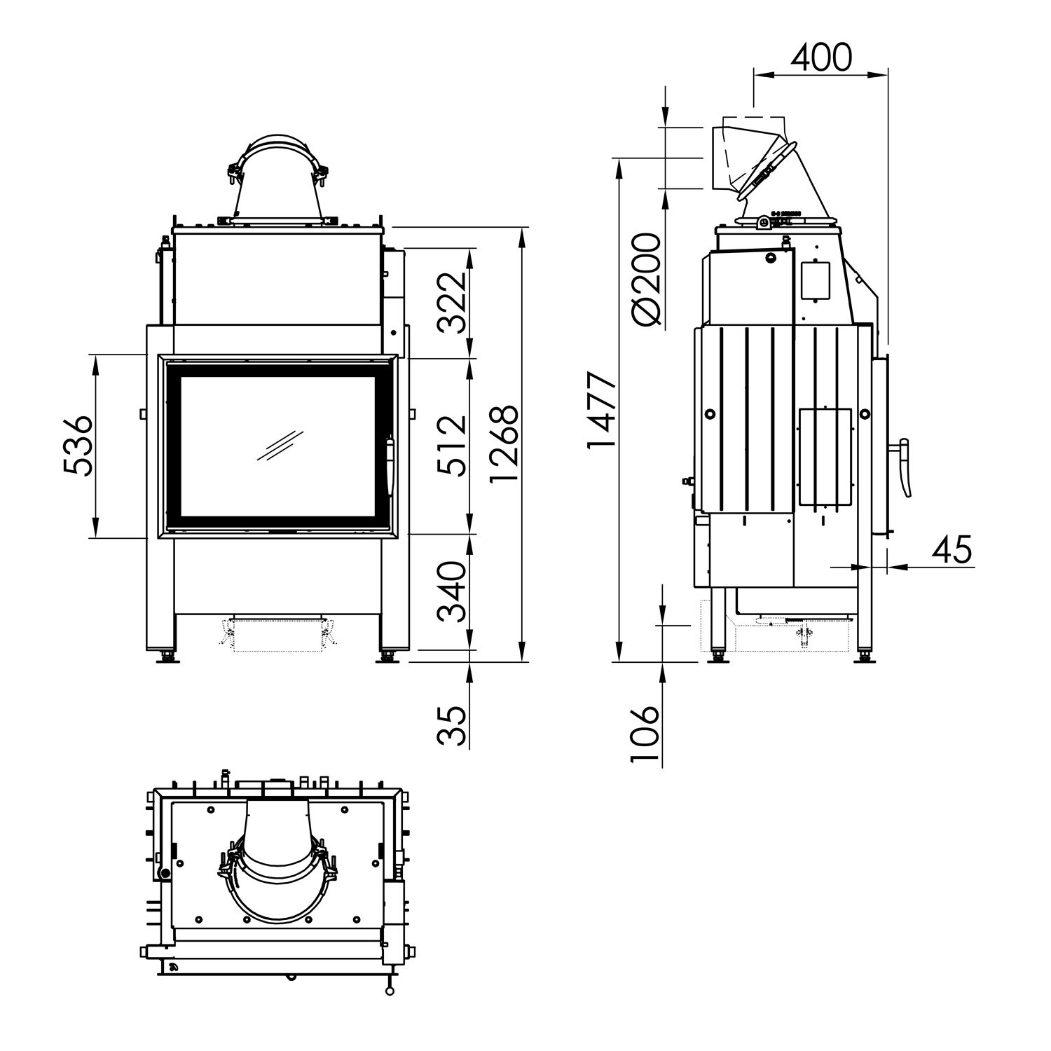 Spartherm Varia 1V H2O XL 9 kW insert de cheminée à eau à gauche