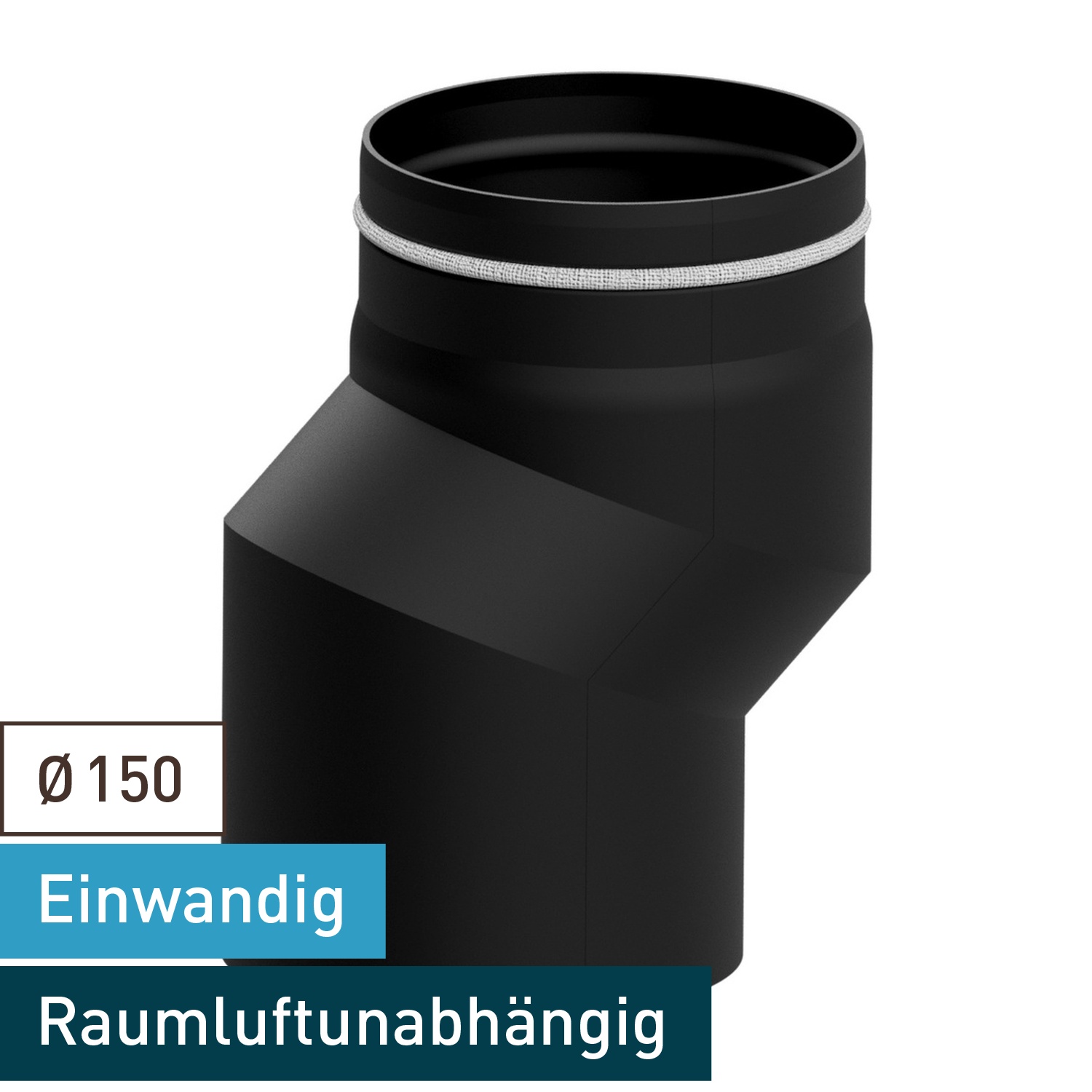 Raik coude décalé LS diamètre 150x224x2,00mm rétréci décalage 20mm noir