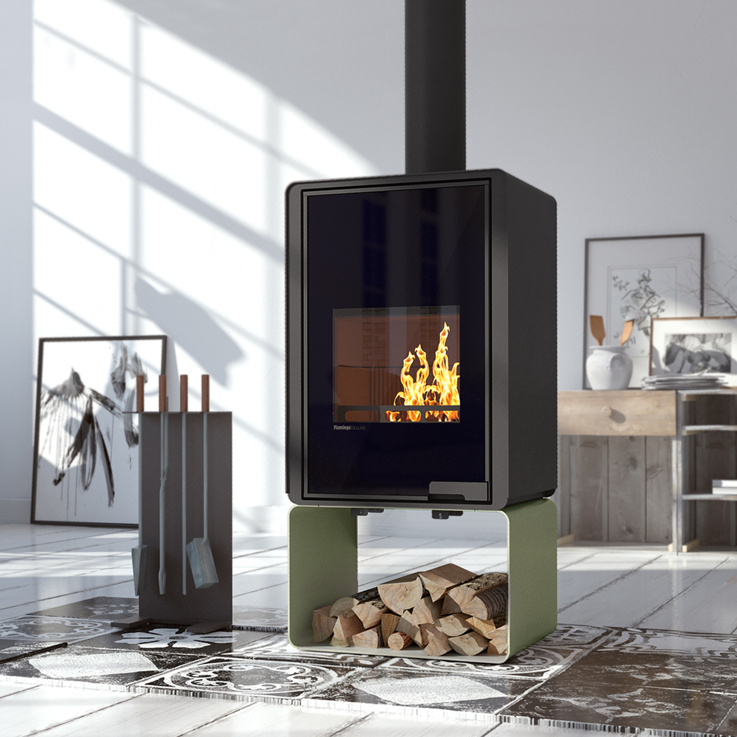 HS Flamingo Deluxe Pentai Poêle à bois Olive