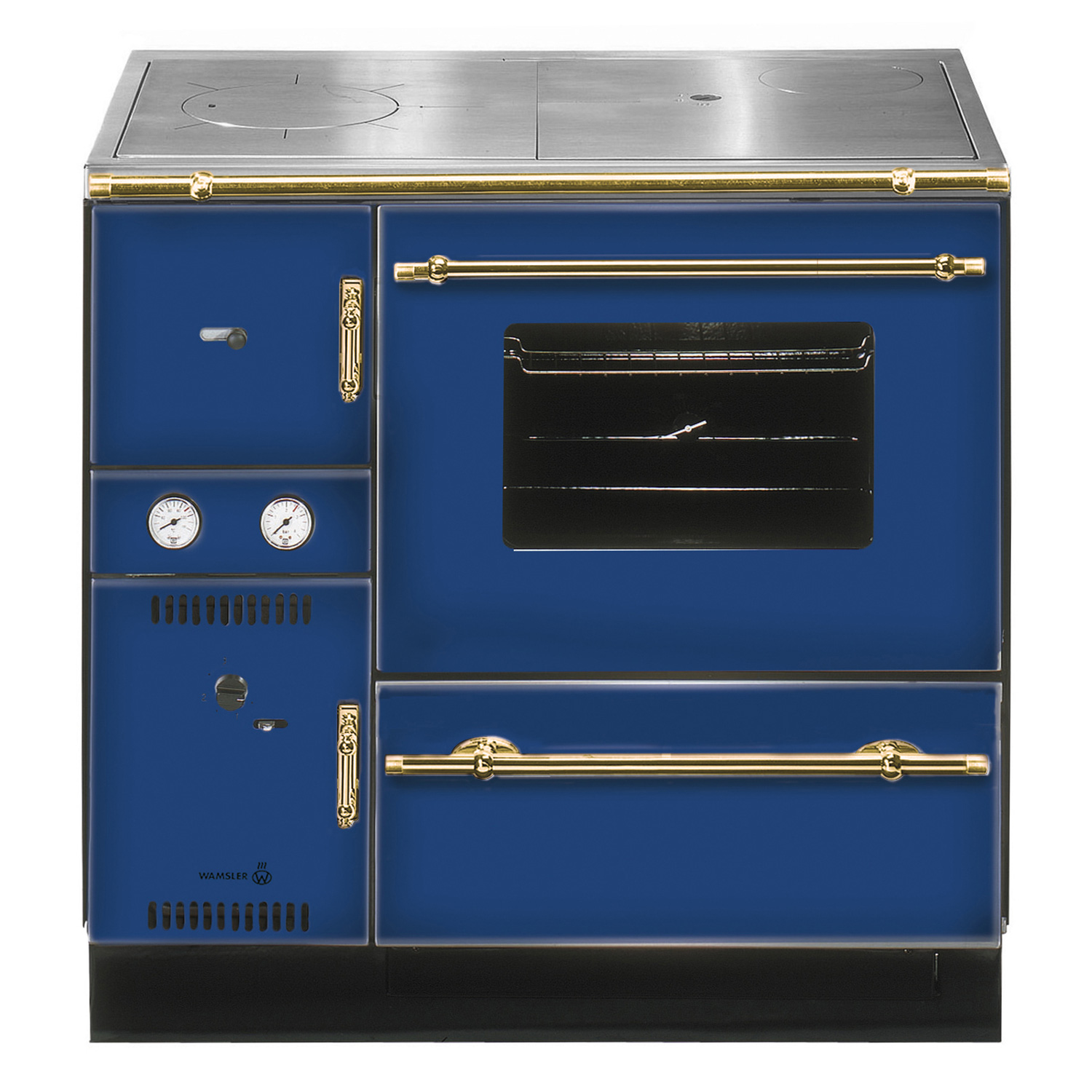 Wamsler K 148 CL poêle à bois avec échangeur d'eau Bleu / Or, conduit de fumée à droite