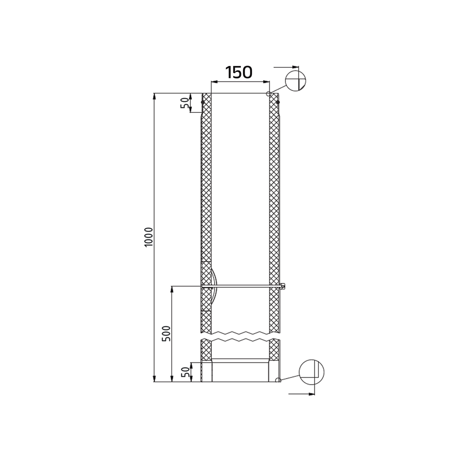 Raik Lifestyle DUO coude de tuyau de fumée 150mm noir L: 1000mm avec porte pour tuyau de fumée / conduit de fumée