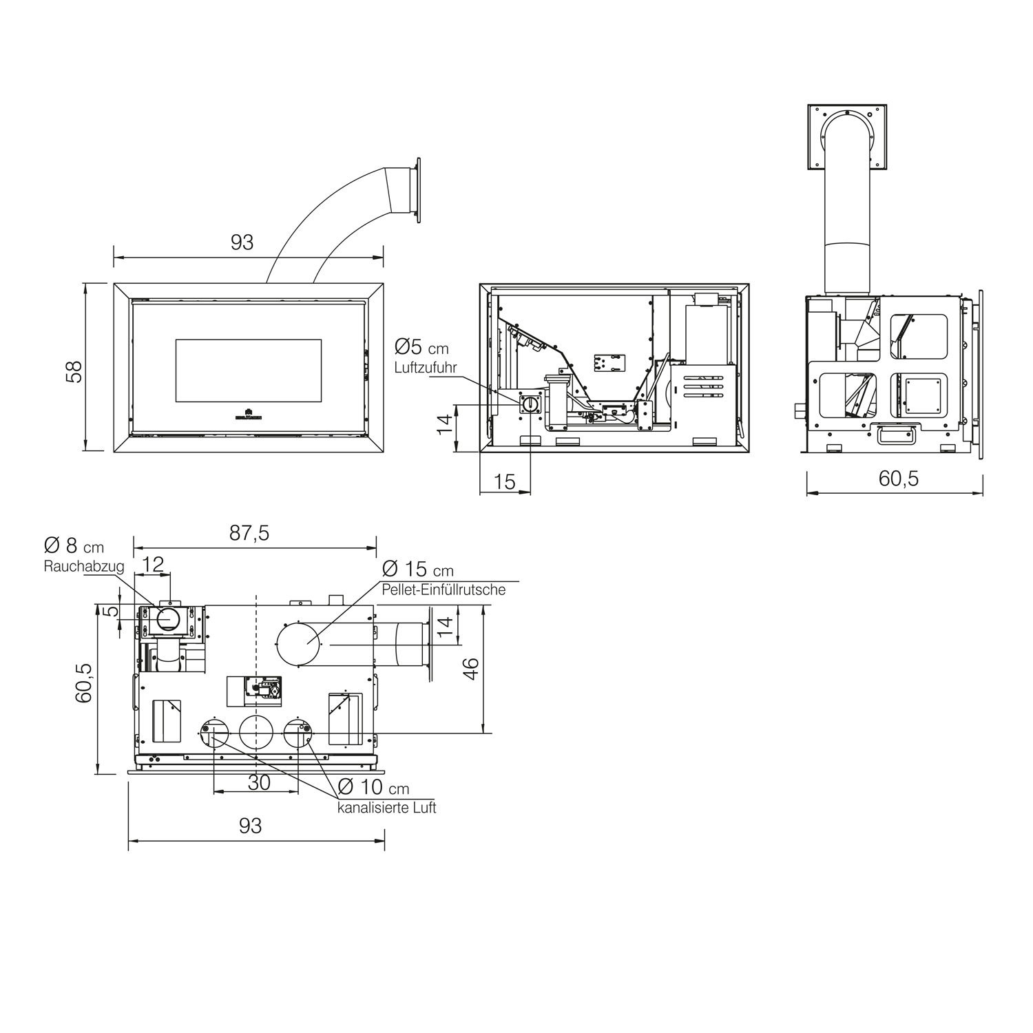 Edilkamin Pellkamin2 12 insert à granulés avec goulotte de remplissage et kit de diffuseur d'air.
