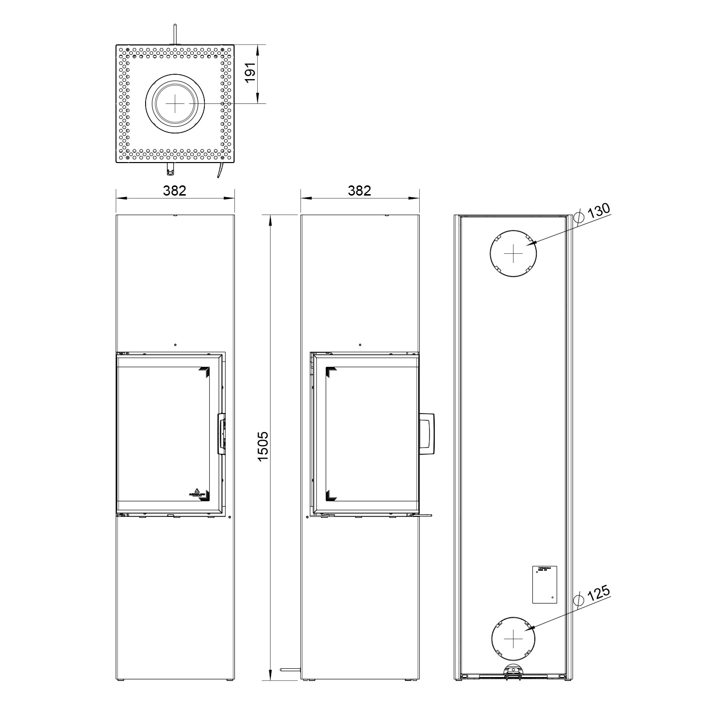 Austroflamm Slim 3.0 poêle à bois acier gris fonte, porte à gauche, raccordement tuyaux en haut ou à l'arrière, apport d'air de combustion externe