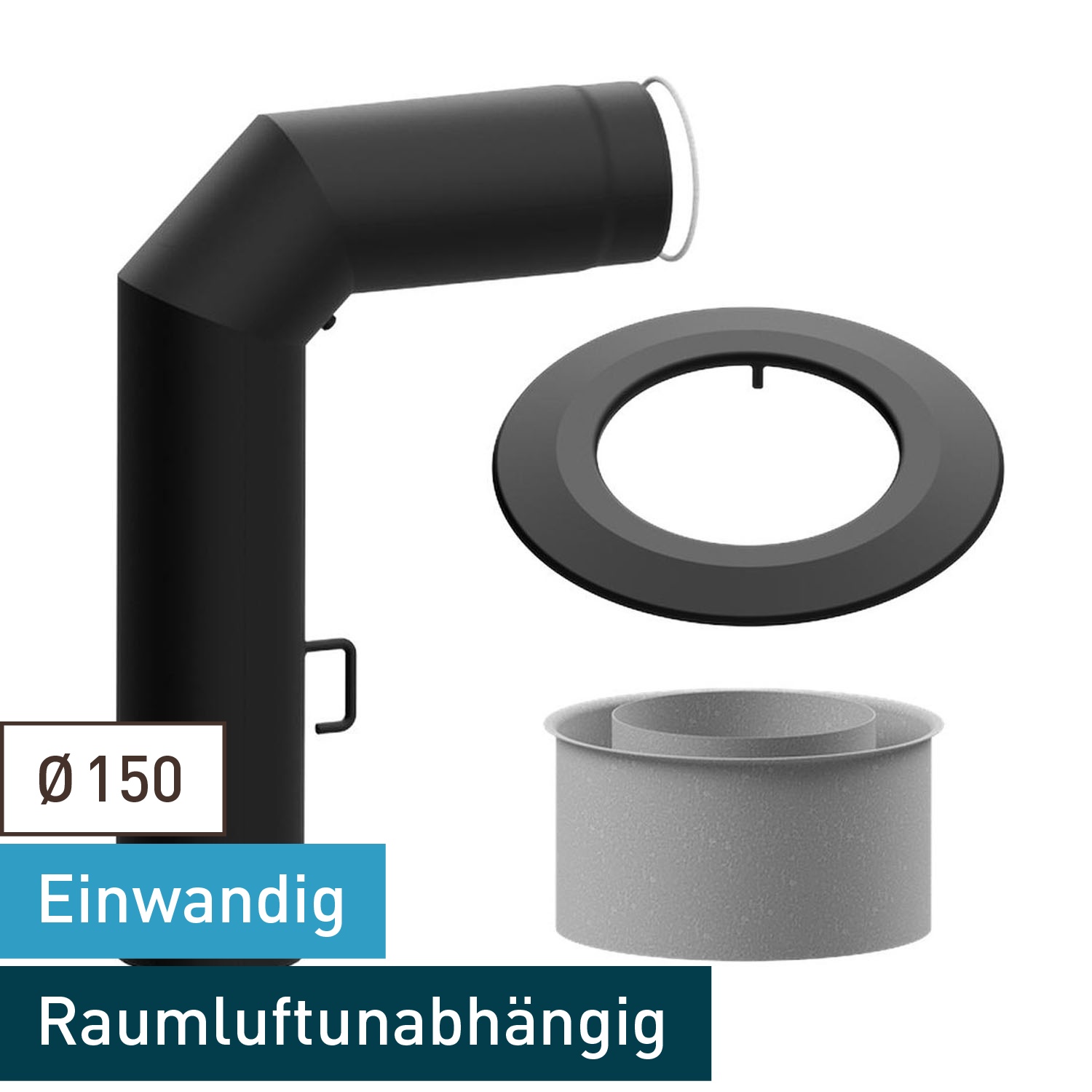 Raik set WBG LS diamètre 150/90° 2,00mm 3-pièces 700/450 avec porte intégrée avec modérateur de tirage noir