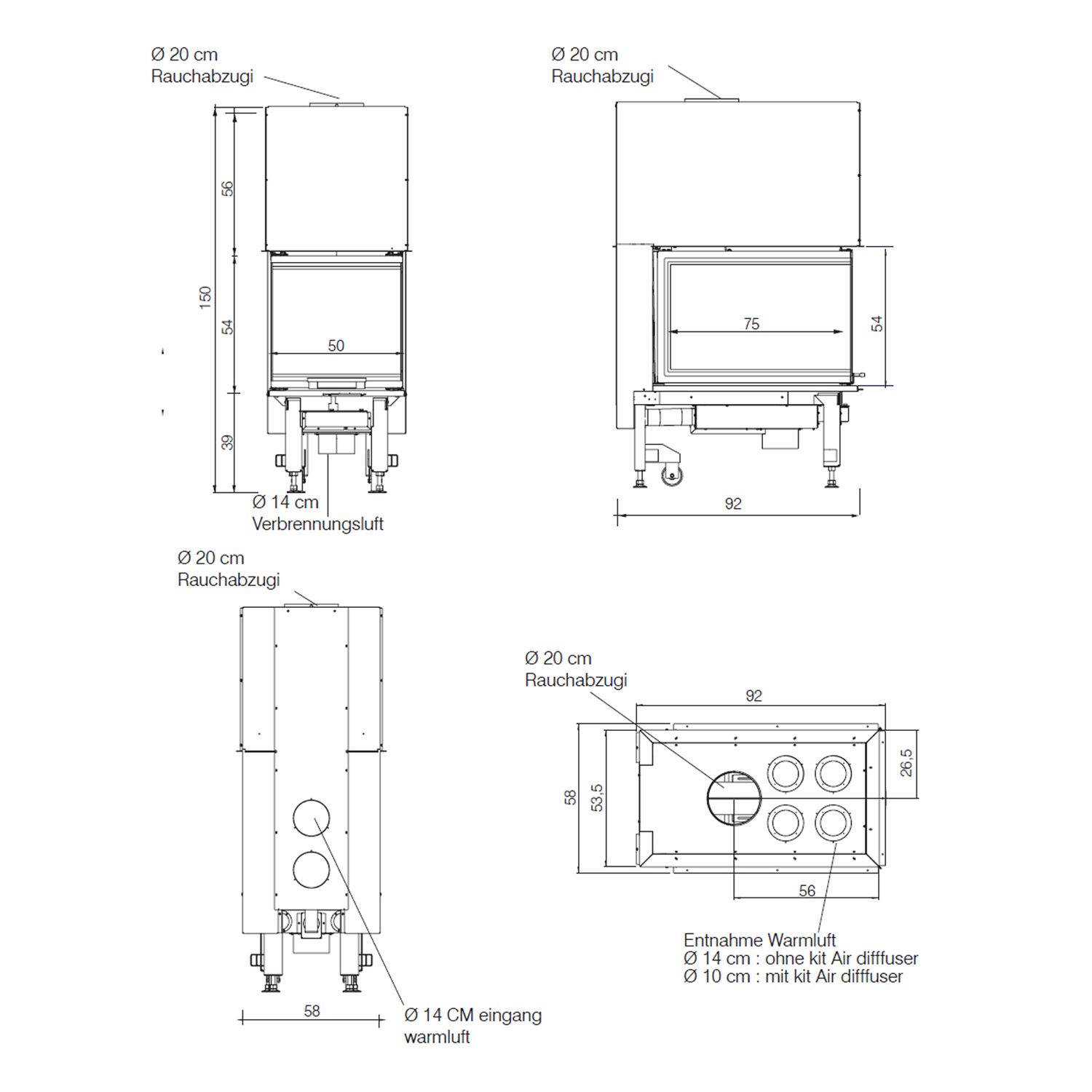 Edilkamin Windo3 50 insert de cheminée à bois avec foyer blanc