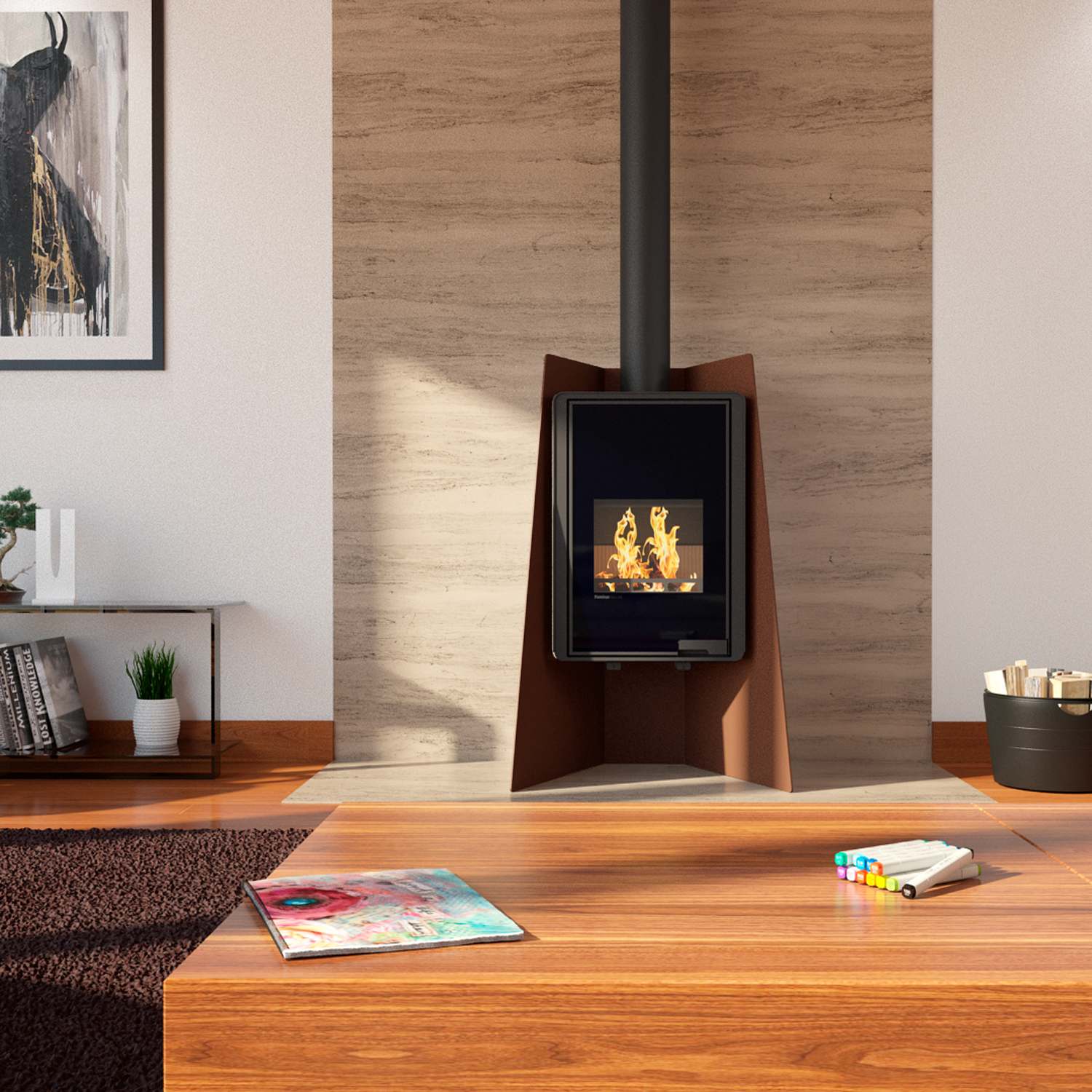 Poêle à bois HS Flamingo Deluxe Island Marron