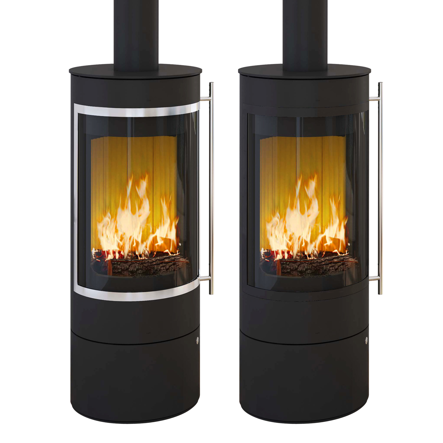 Poêle à bois Olsberg Pular Compact noir avec cadre décoratif chromé