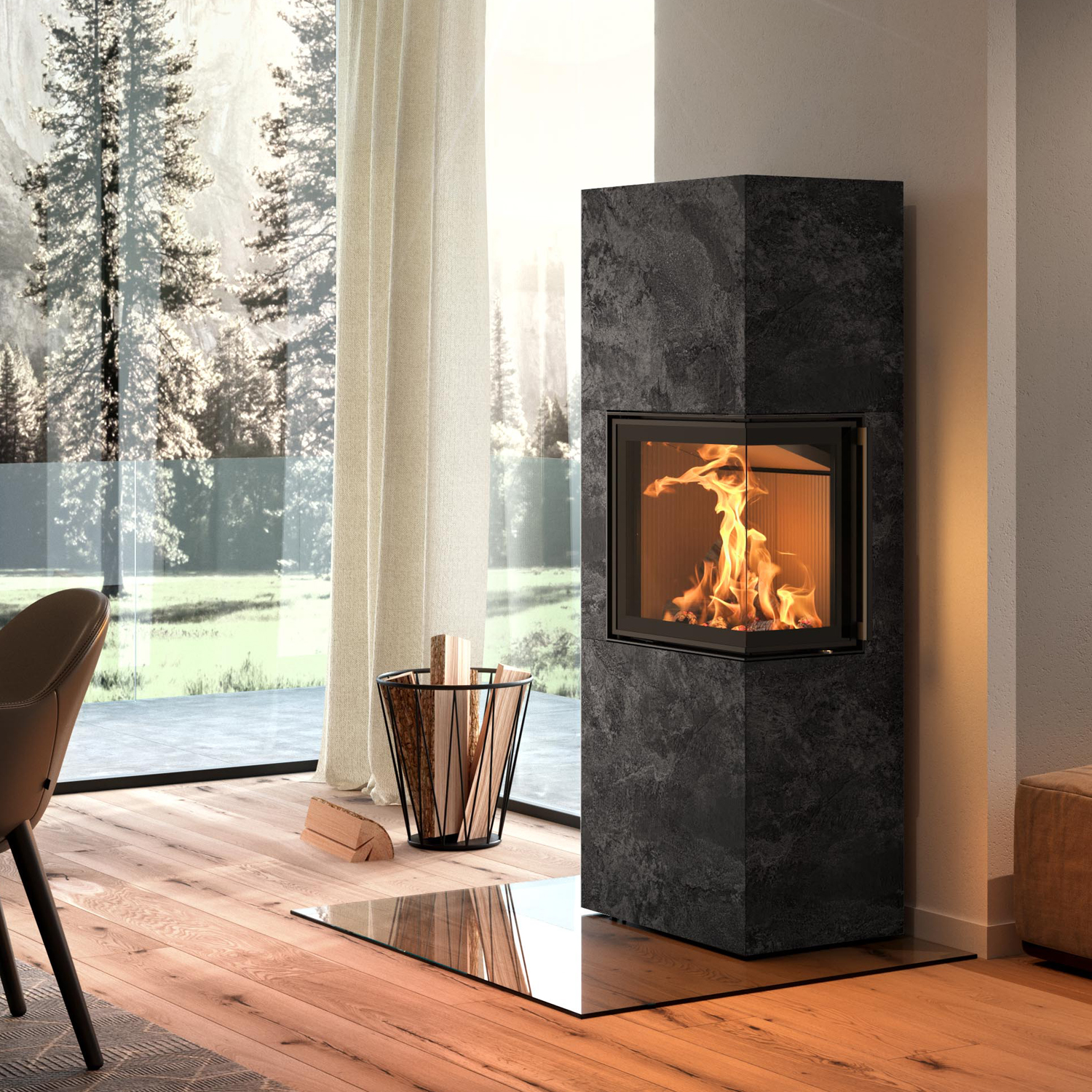 Spartherm Lungo 2R Poêle à bois Céramique Krater riverwashed