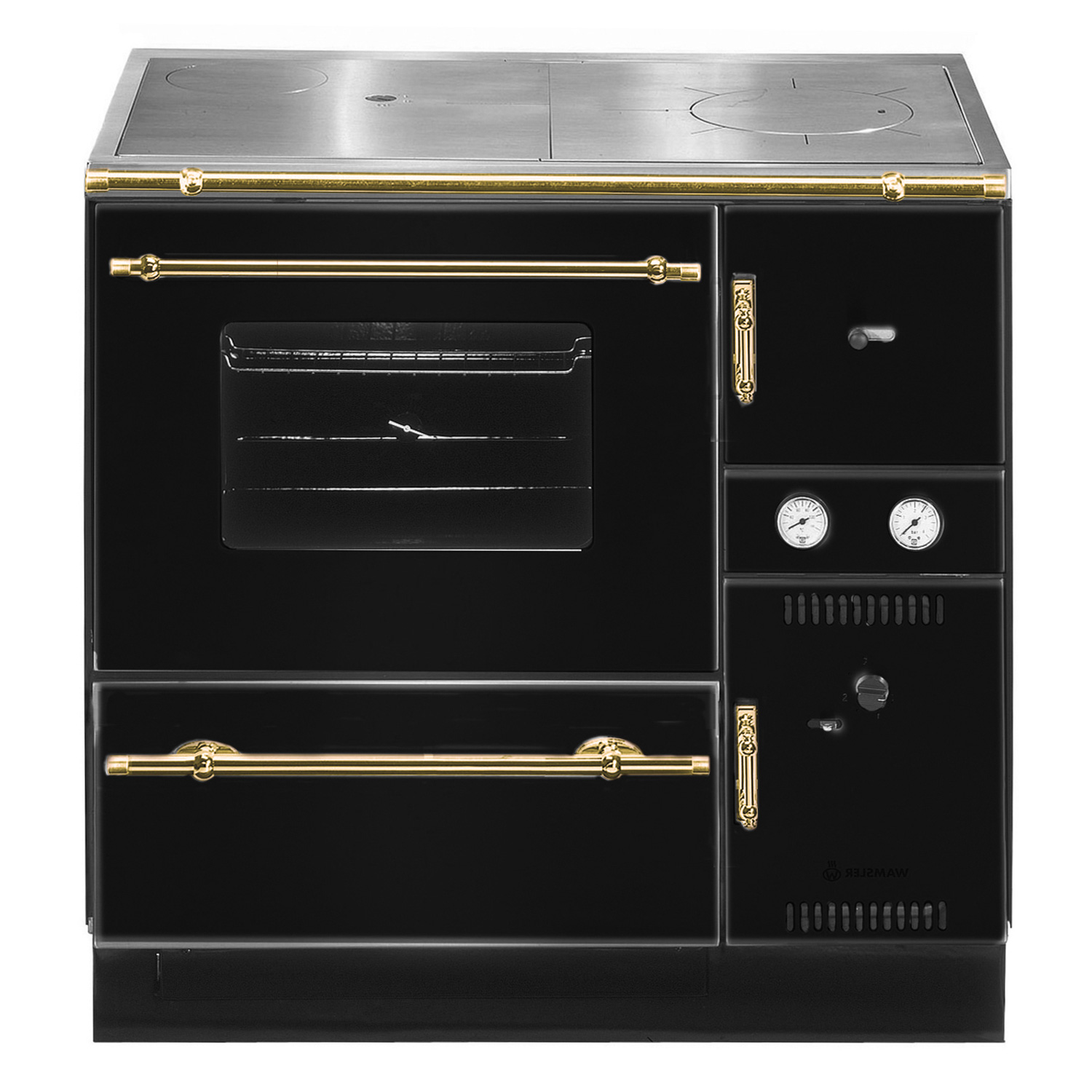 Wamsler K 148 CL poêle de cuisine avec conduit d'eau Noir / Or, conduit de fumée à gauche
